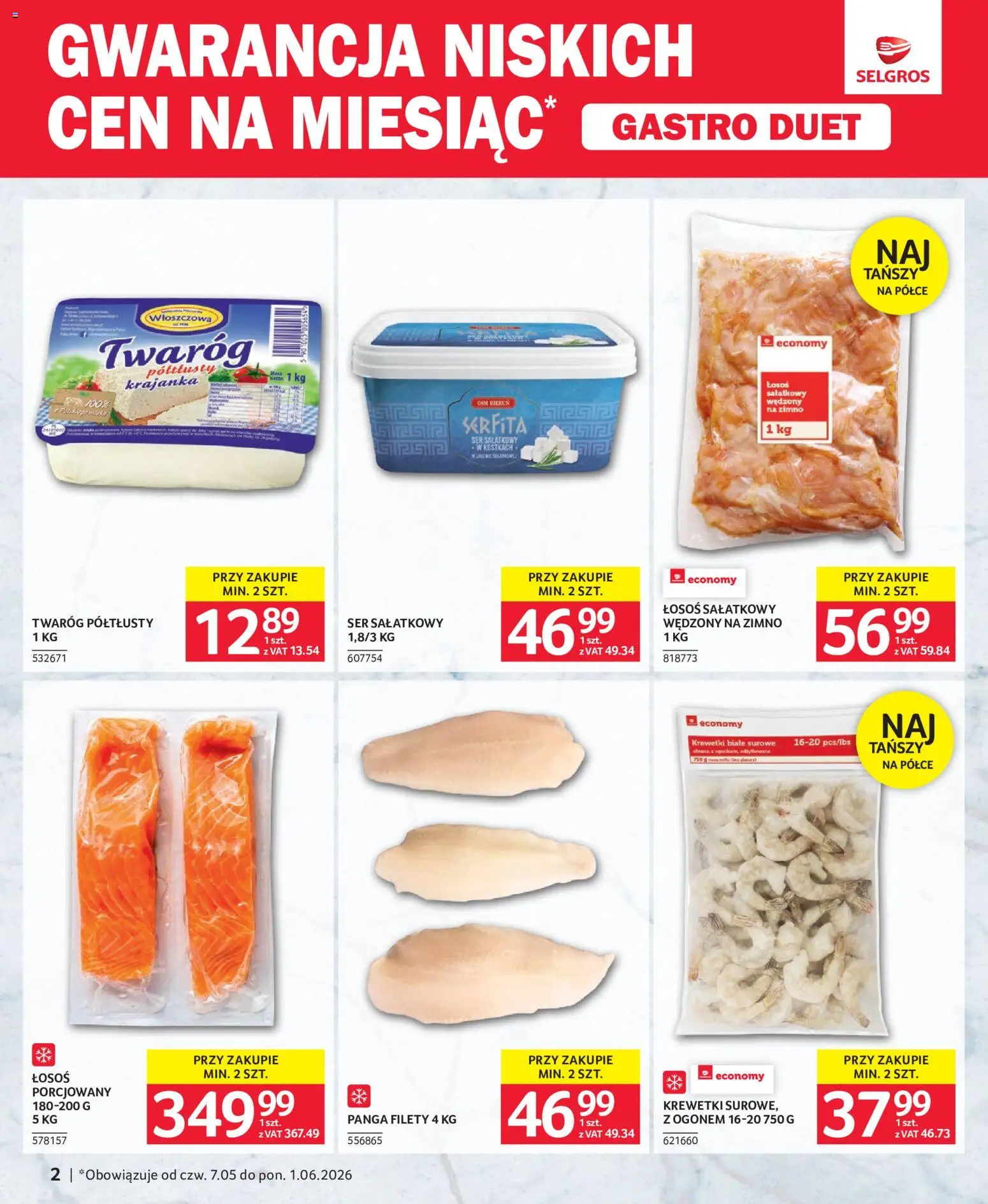 Selgros cash&carry gazetka - Gastro Duet od 07.05.2026 | Strona: 2 | Produkty: Twaróg półtłusty, Łosoś, Krewetki białe, Ser