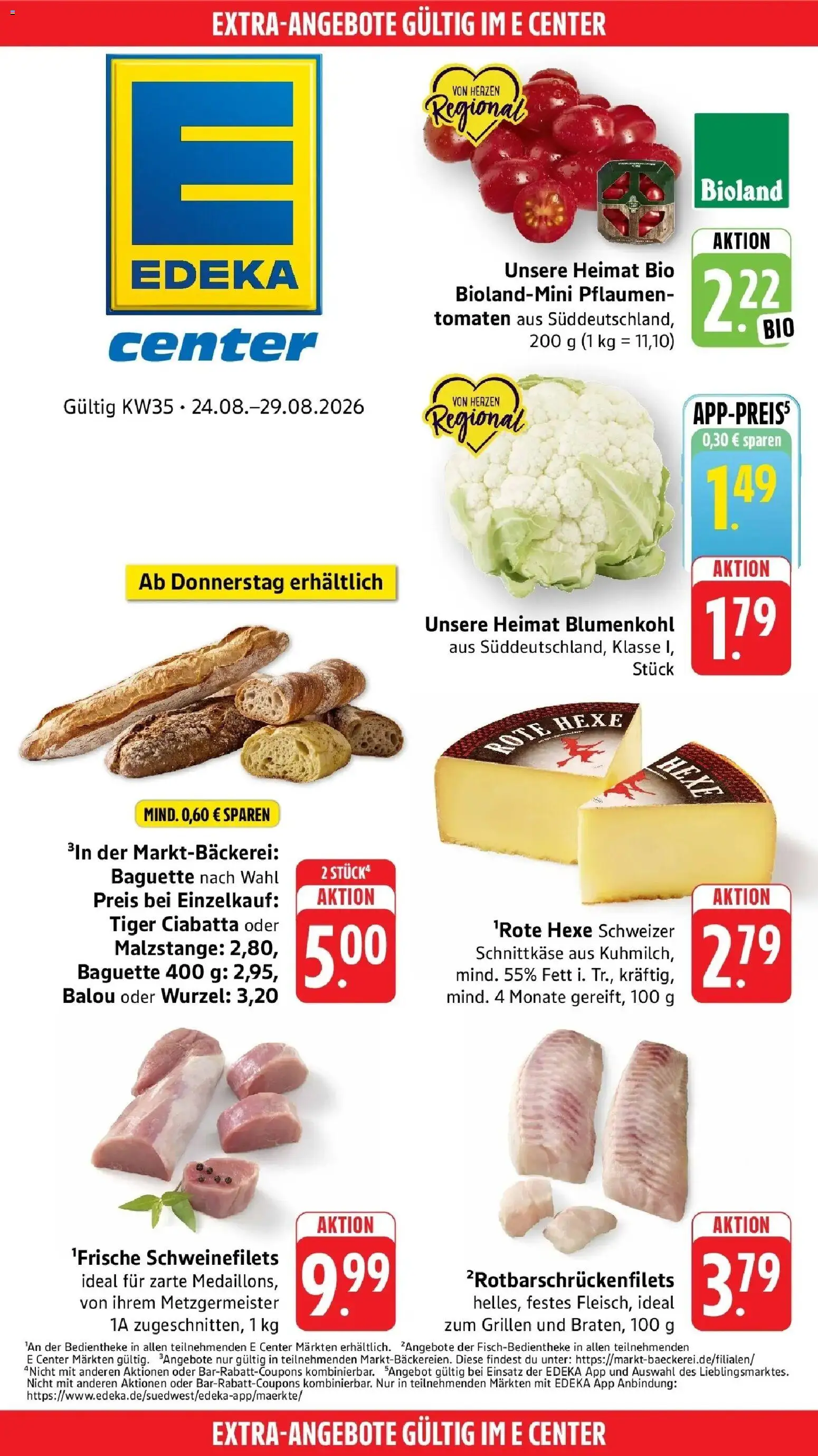 E center Prospekt Neu-Ulm (ab 24.08.2026) zum Blättern | Seite: 41 | Produkte: Pflaumen, Baguette, Tomaten, Blumenkohl