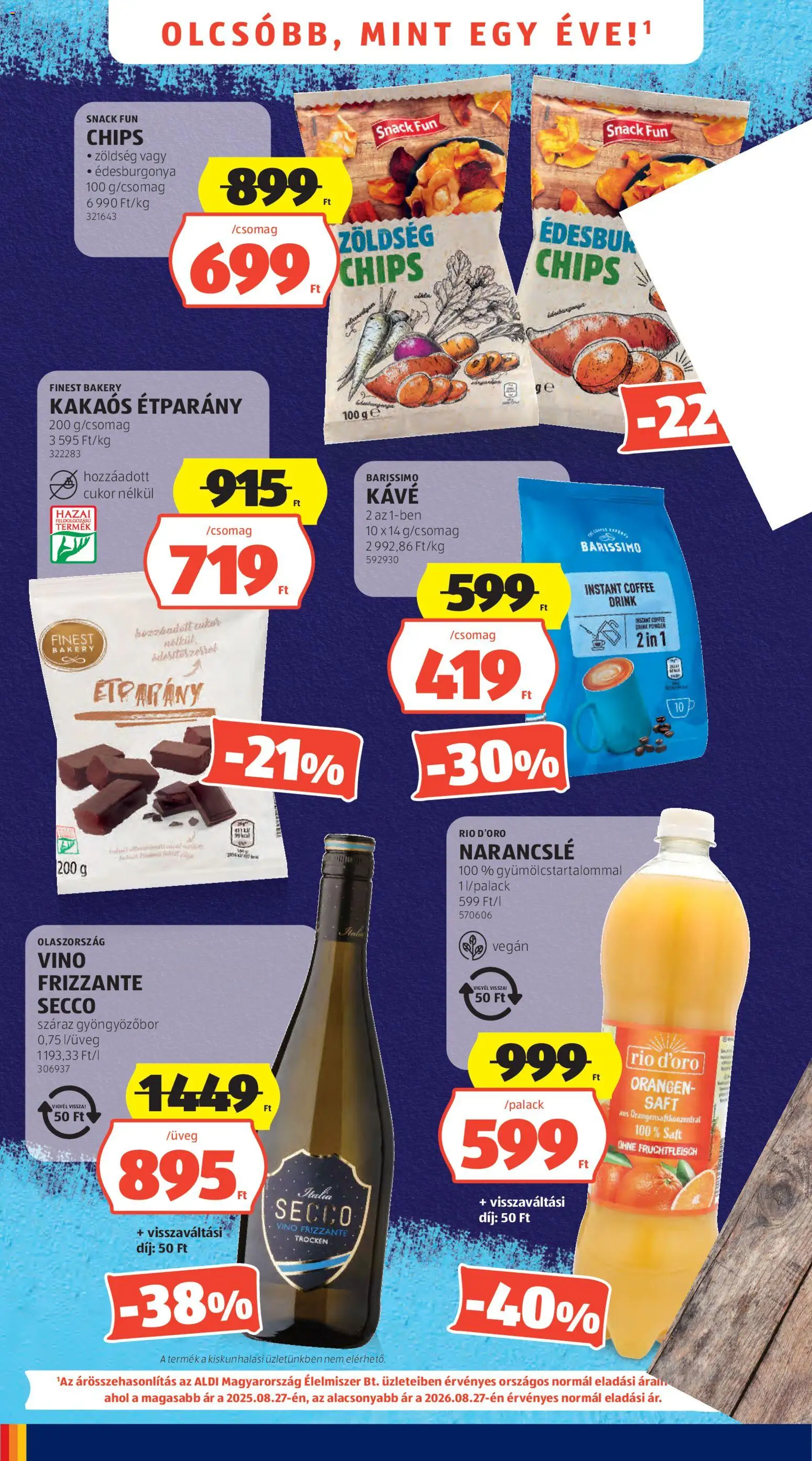 Aldi akciós ujság - amely érvényes a következő dátumtól: 2026.08.27. | Oldal: 4 | Termékek: Chips, Édesburgonya, Kávé, Zöldség