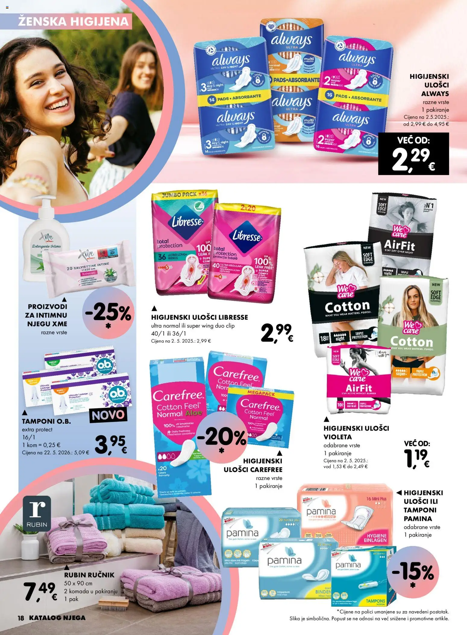 Interspar katalog | vrijedi od 04.06.2026 | Stranica: 18 | Proizvodi: Higijenski ulošci, Tamponi, Ručnik, Violeta
