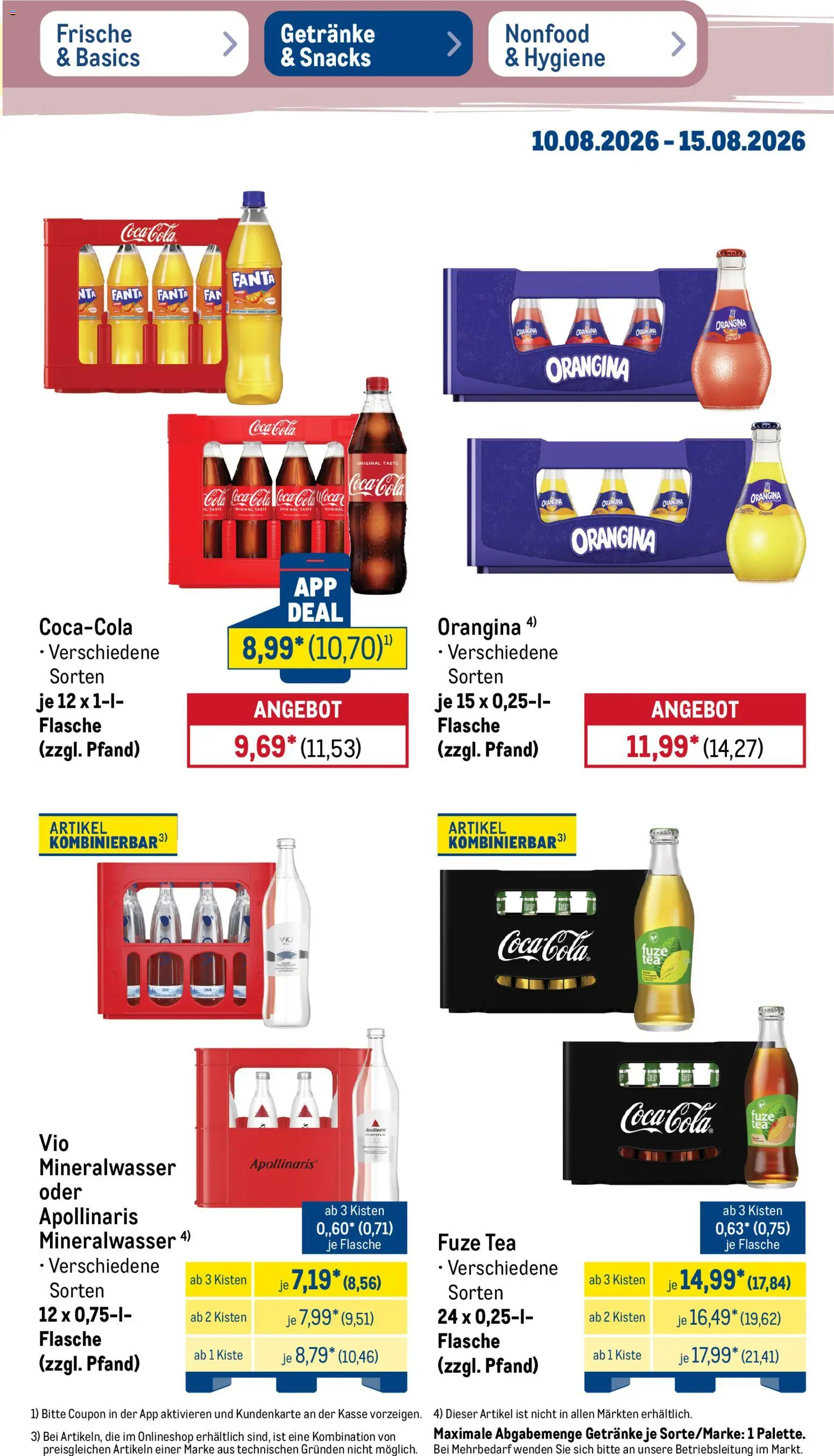 Metro NonFood-Angebote – gültig ab 10.08.2026 | Seite: 20 | Produkte: Fuze tea, Coca cola, Fanta, Cola