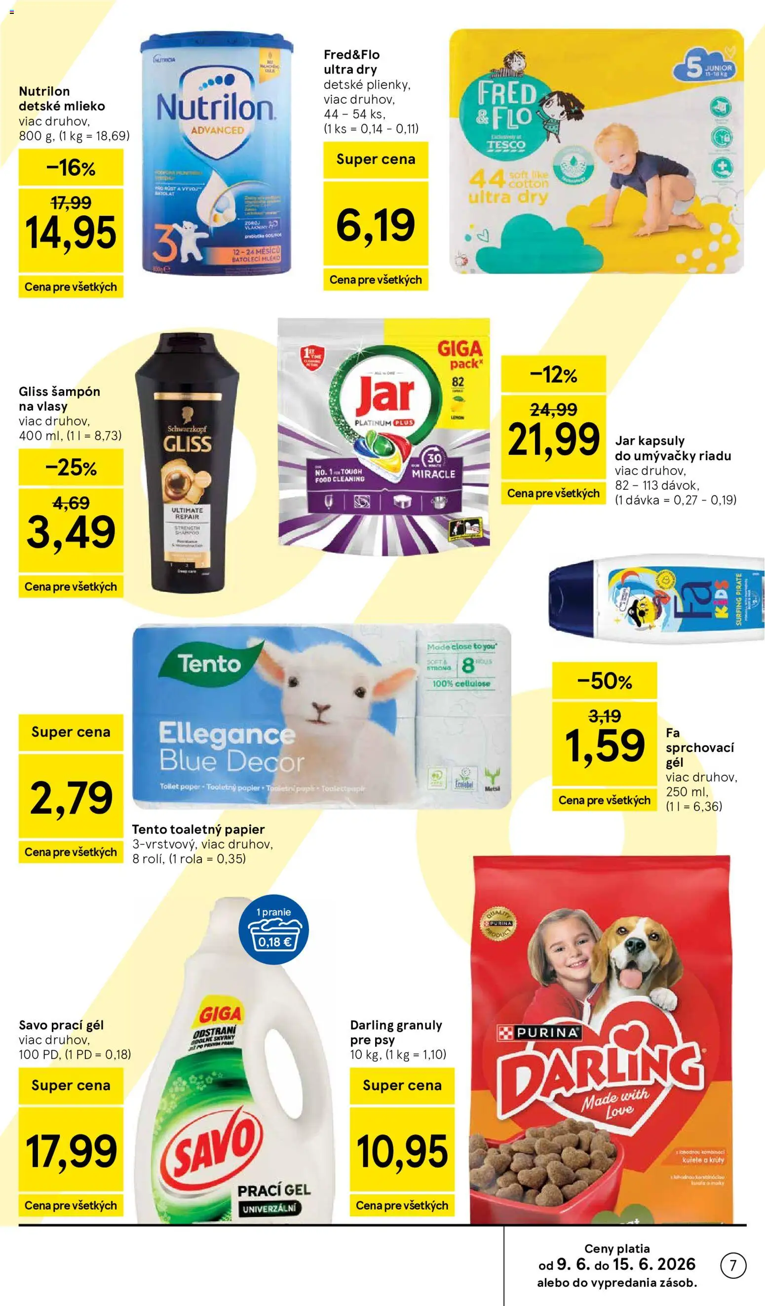 Nové Tesco akcie – leták je platný od 10.06.2026 | Strana: 7 | Produkty: Mlieko, Savo, Šampón, Kapsuly do umývačky riadu