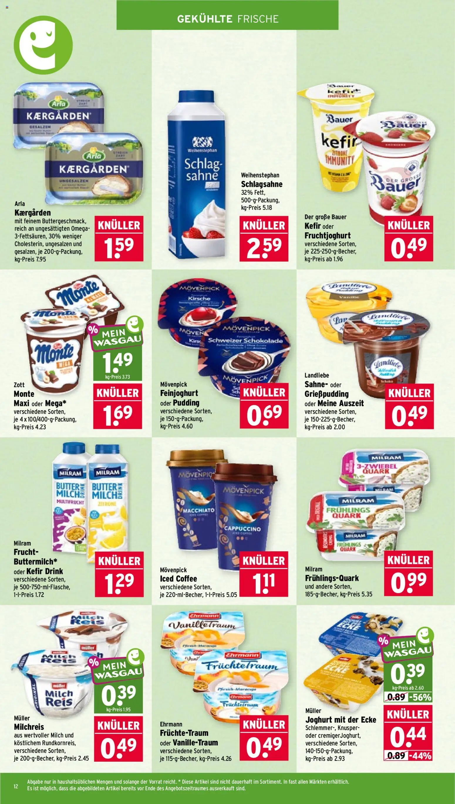 Wasgau Prospekt – gültig ab 07.09.2026 | Seite: 12 | Produkte: Butter, Fruchtjoghurt, Pudding, Milram