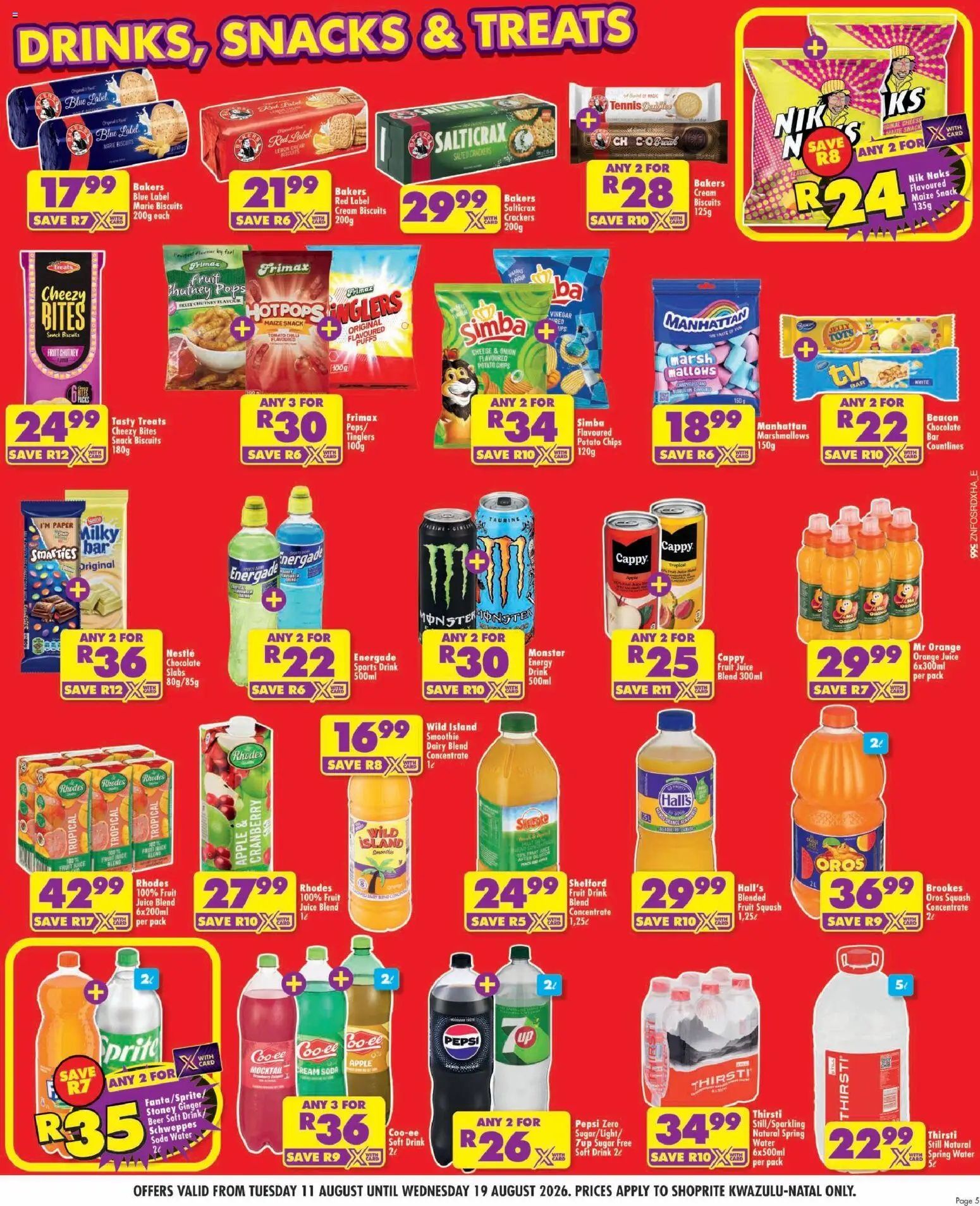 New Shoprite catalogue – valid from 11/08/2026 | Page: 5 | Products: Snacks, Cream, Fruit, Dairy blend