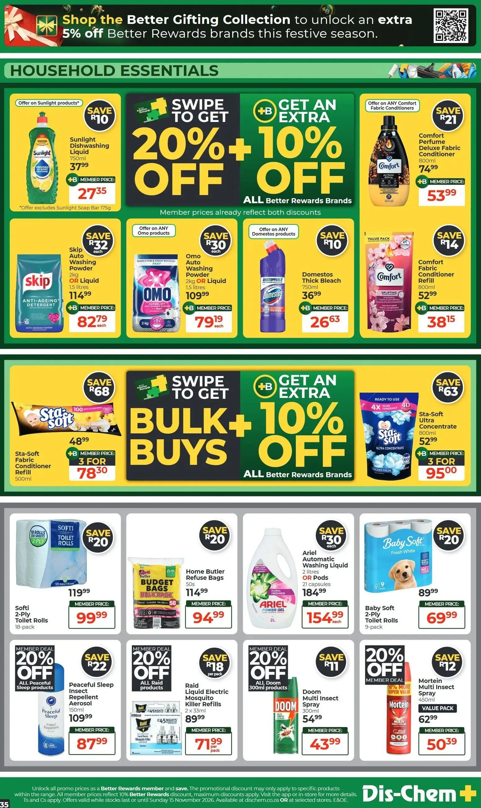 New Dis-Chem catalogue – valid from 20/10/2026 | Page: 35 | Products: Toilet, Powder, Soap, Detergent