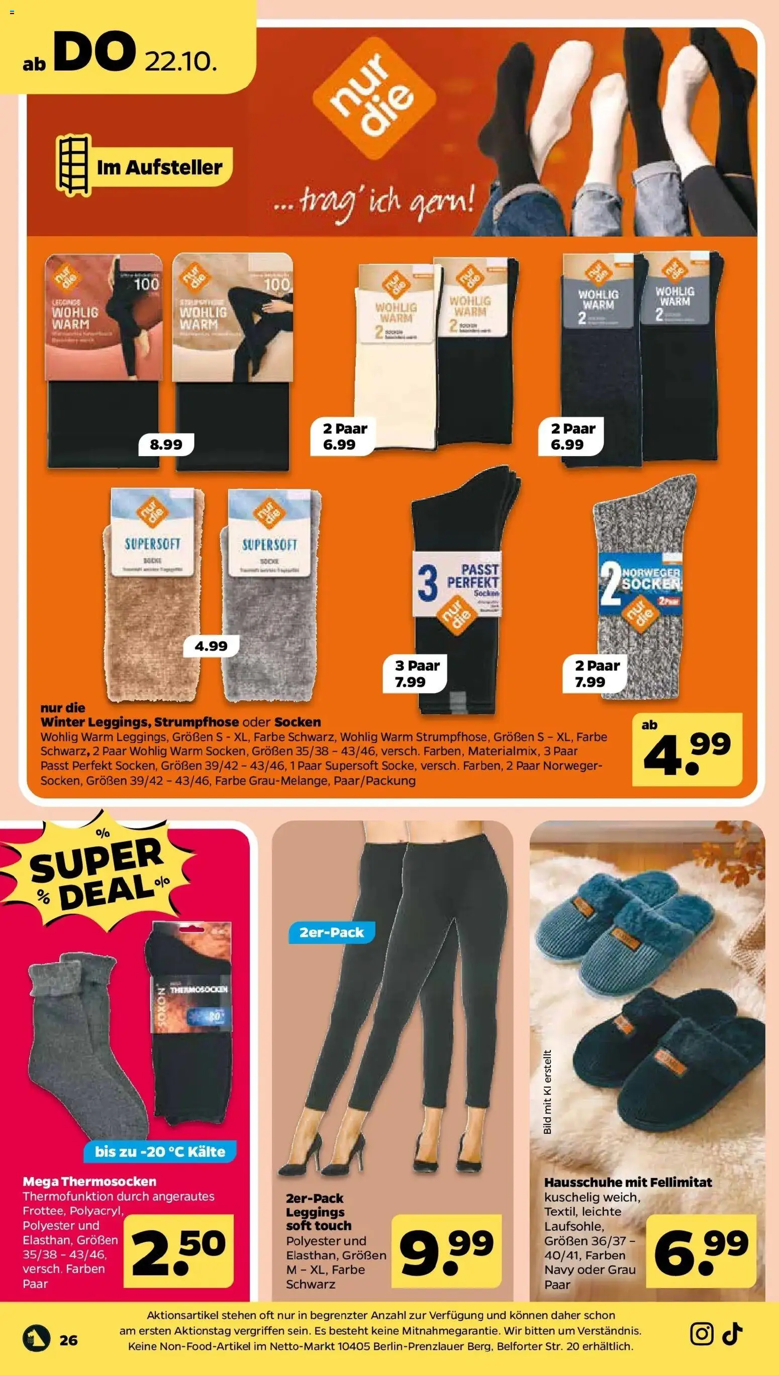 Netto Aktueller Prospekt ab 19.10.2026 → Angebote nächste Woche | Seite: 30 | Produkte: Socken, Leggings, Hausschuhe, Strumpfhose