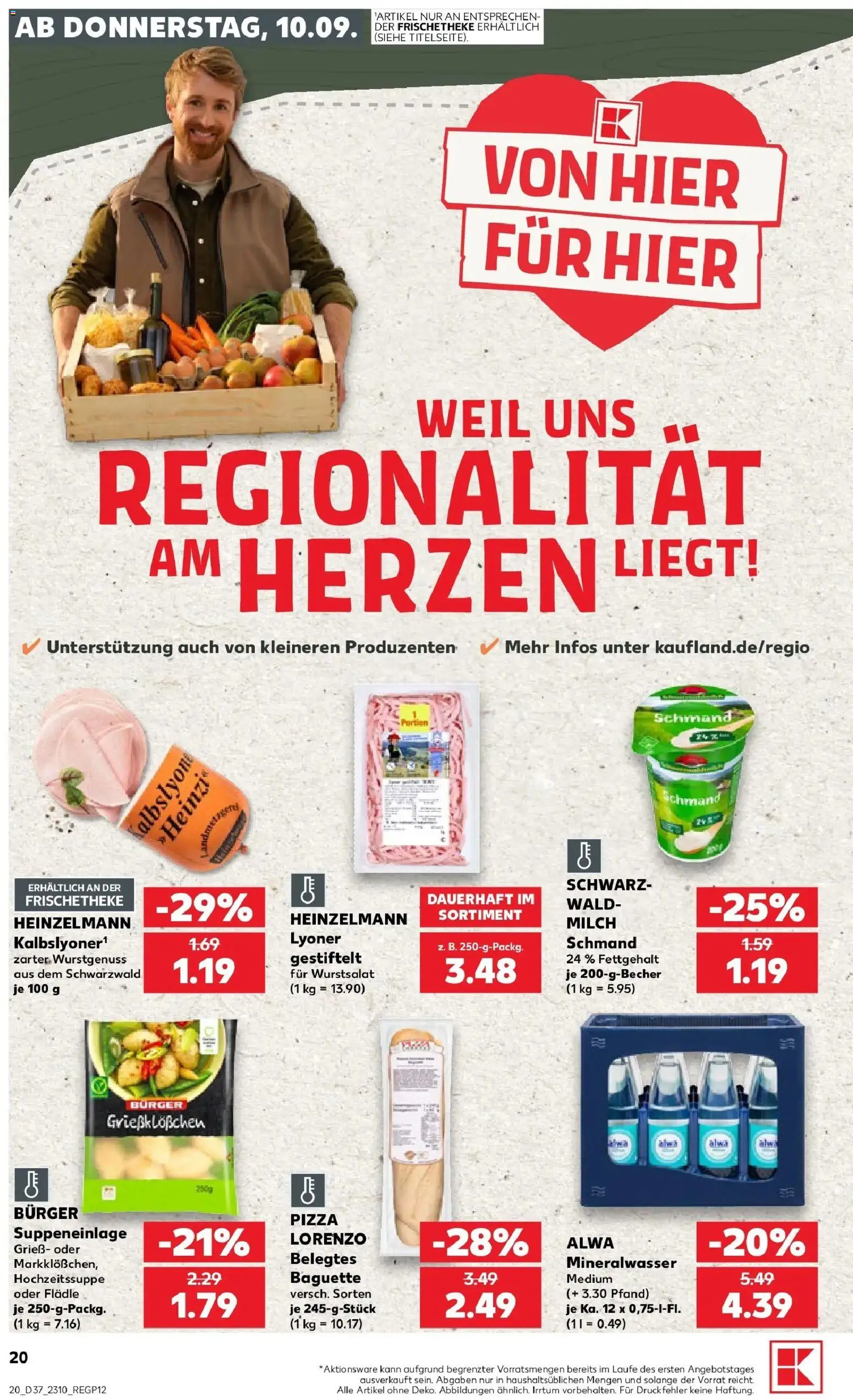 Prospekt Kaufland ab 10.09.2026 » Angebote Online zum Blättern | Seite: 20 | Produkte: Grieß, Milch, Burger, Baguette