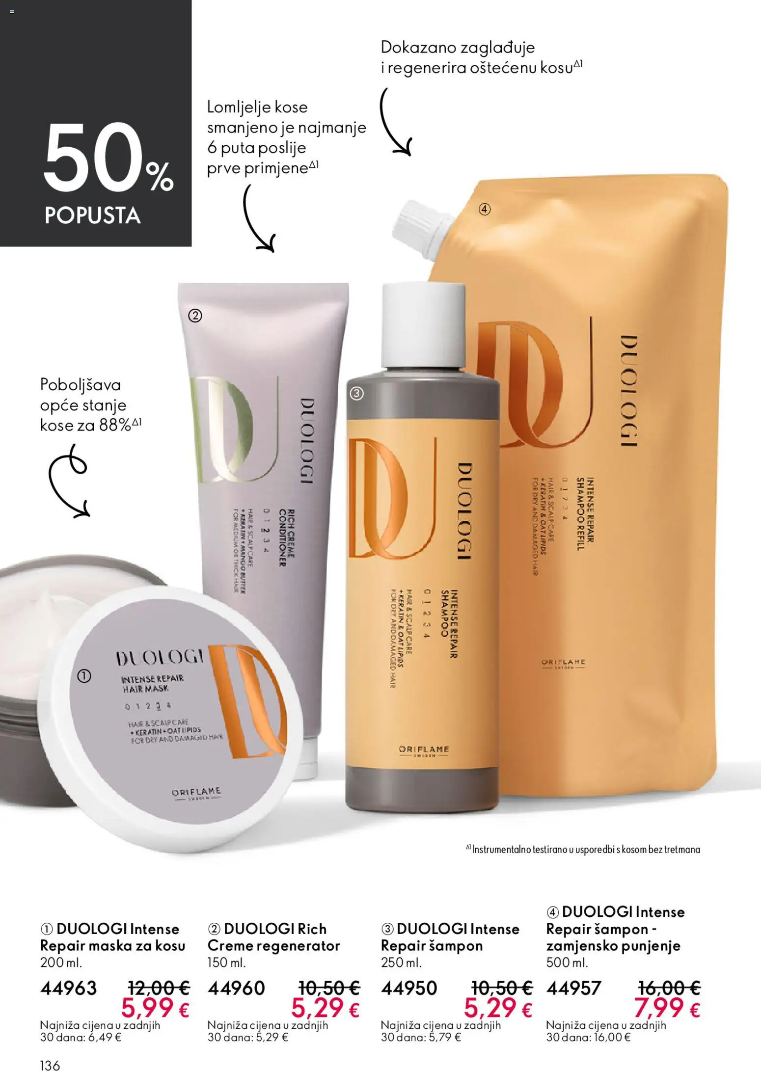 Oriflame katalog | vrijedi od 22.04.2026 | Stranica: 136 | Proizvodi: Šampon, Regenerator, Maska za kosu, Maska