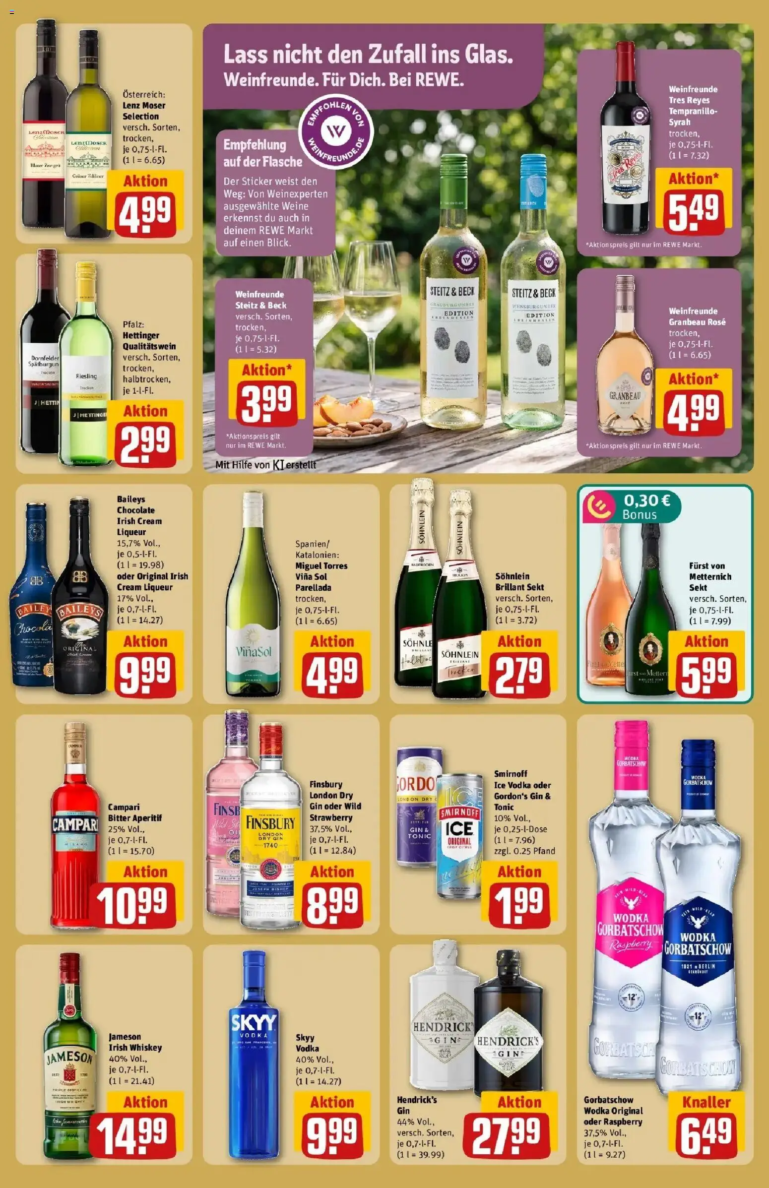 REWE Prospekt ab 31.08.2026 zum Blättern » Angebote | Seite: 21 | Produkte: Campari, Baileys, Wodka gorbatschow, Wein