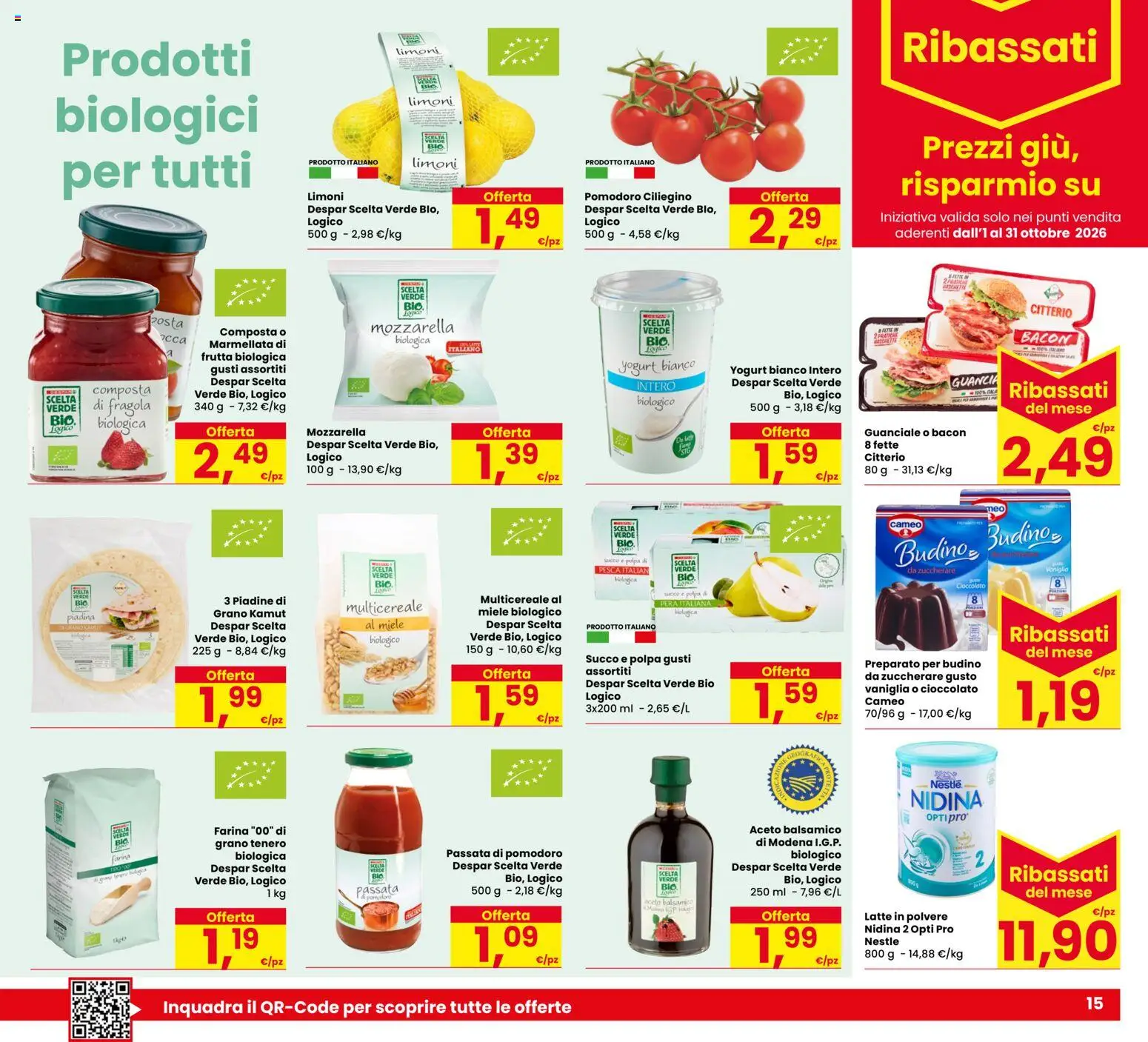 Volantino Eurospar del 15/10/2026 | Pagina: 15 | Prodotti: Yogurt, Latte in polvere, Mozzarella, Guanciale