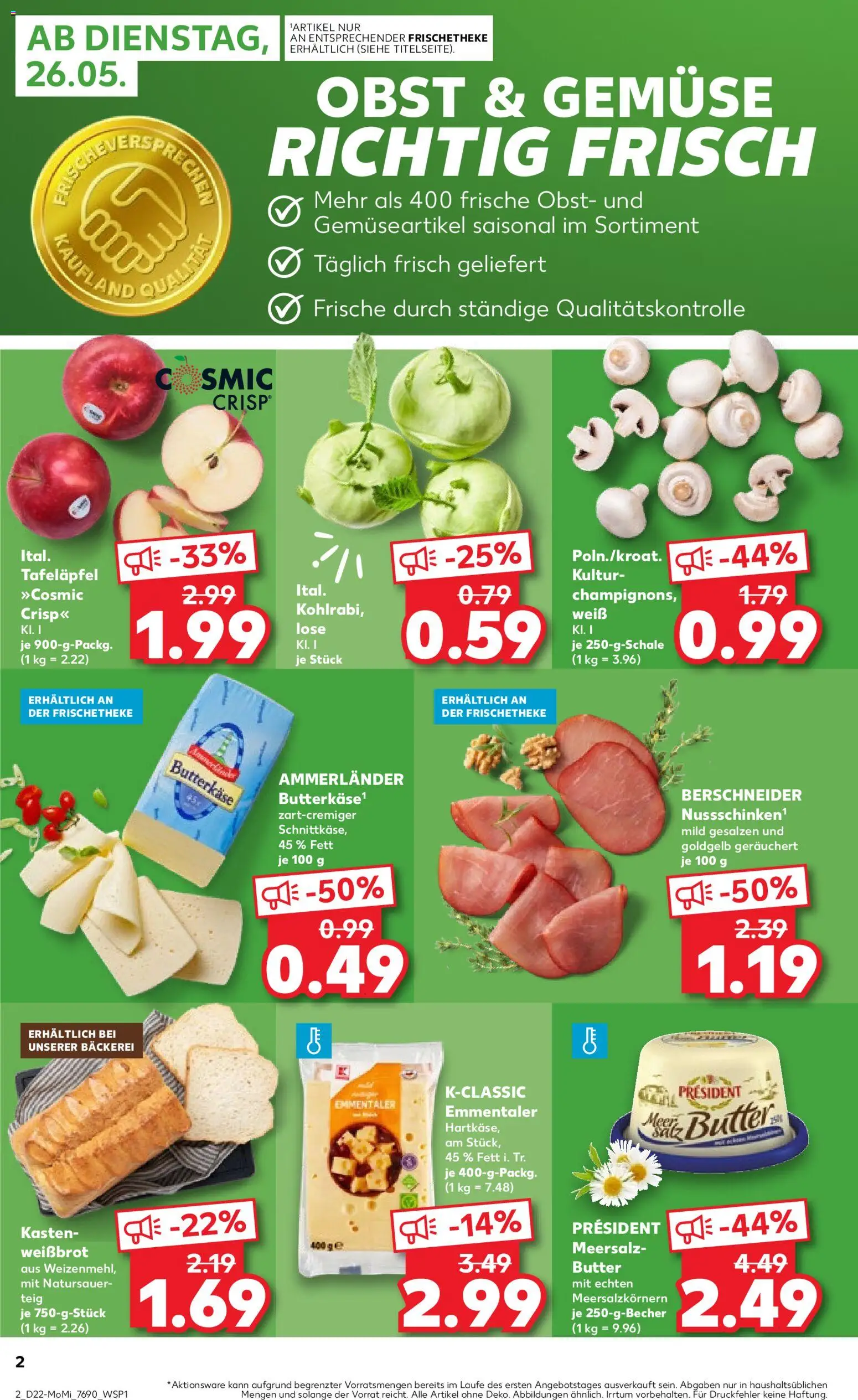 Kaufland Prospekt Speyer – gültig ab 26.05.2026 | Seite: 2 | Produkte: Bäckerei, Butter, Gemüse, Obst