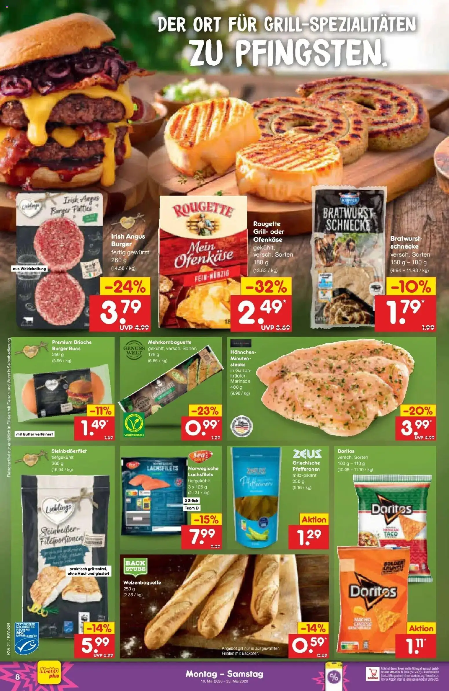 Netto Marken-Discount Prospekt Stemwede-Dielingen	 – gültig ab 17.05.2026 | Seite: 8 | Produkte: Butter, Bratwurst, Burger, Fleisch