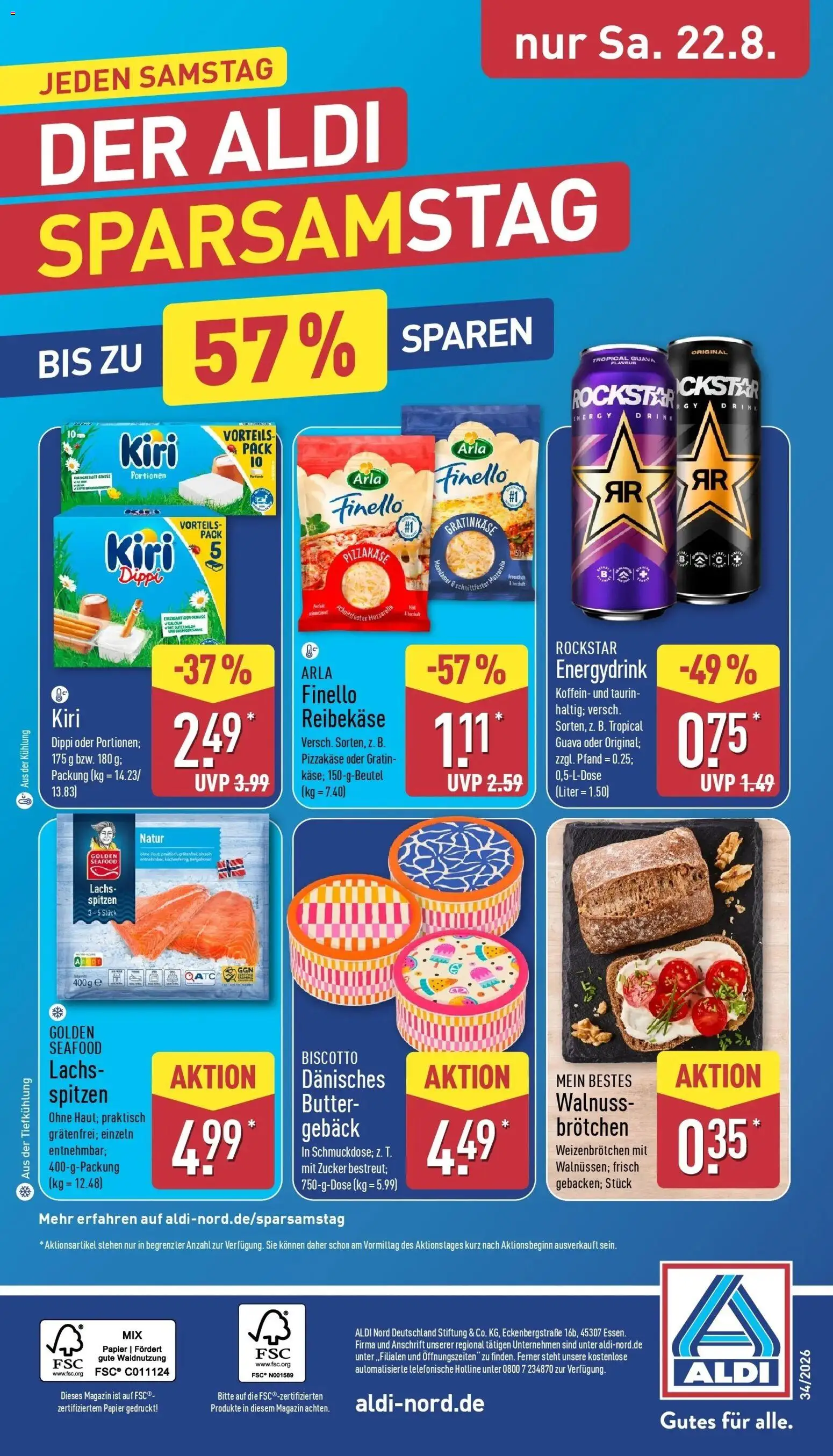 Aldi Wochenangebote (ab 17.08.2026) » Angebote Online | Seite: 32 | Produkte: Rockstar, Lachs, Zucker, Reibekase