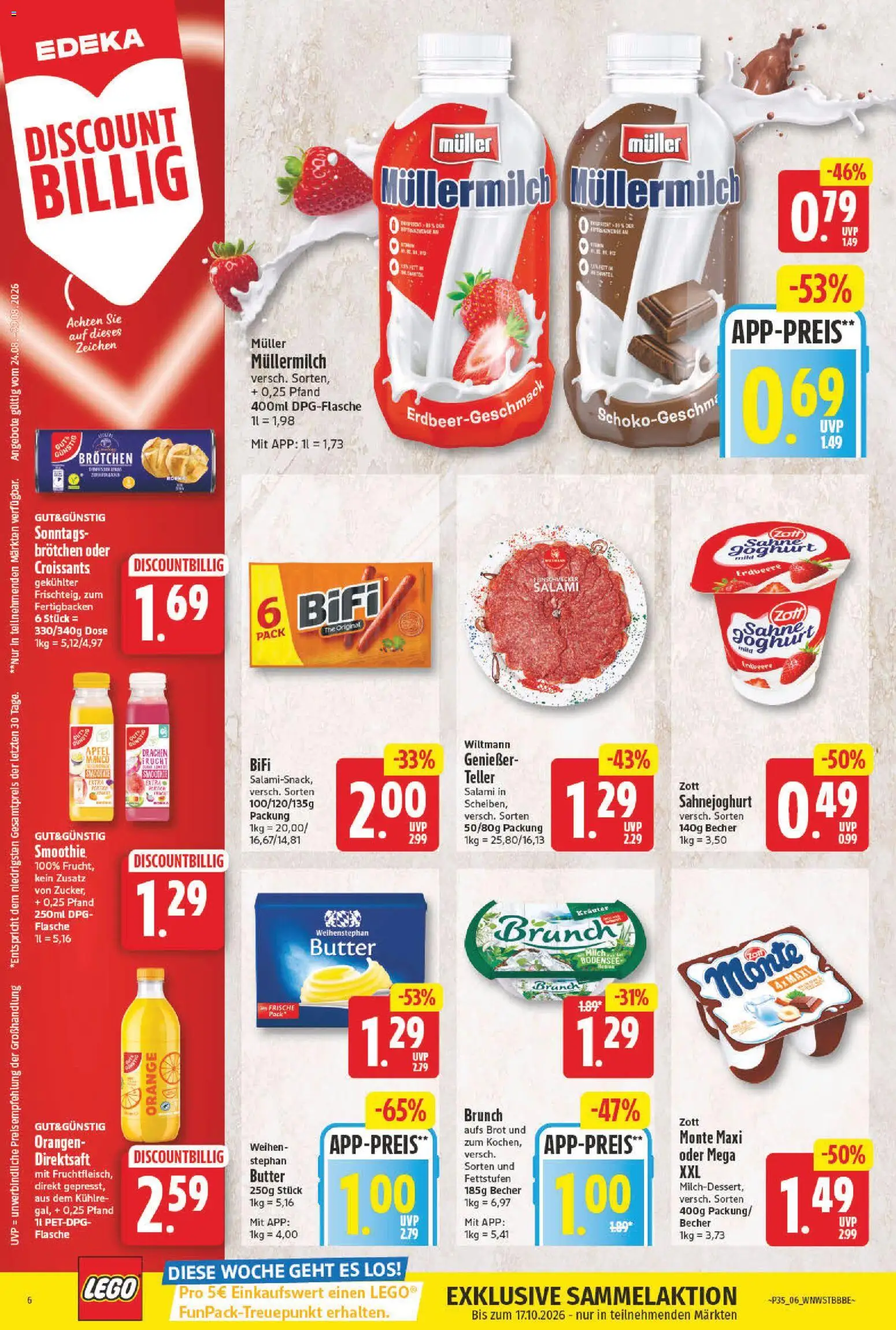 NP Discount Prospekt – gültig ab 24.08.2026 | Seite: 8 | Produkte: Weihenstephan butter, Brot, Muller mullermilch, Sahne