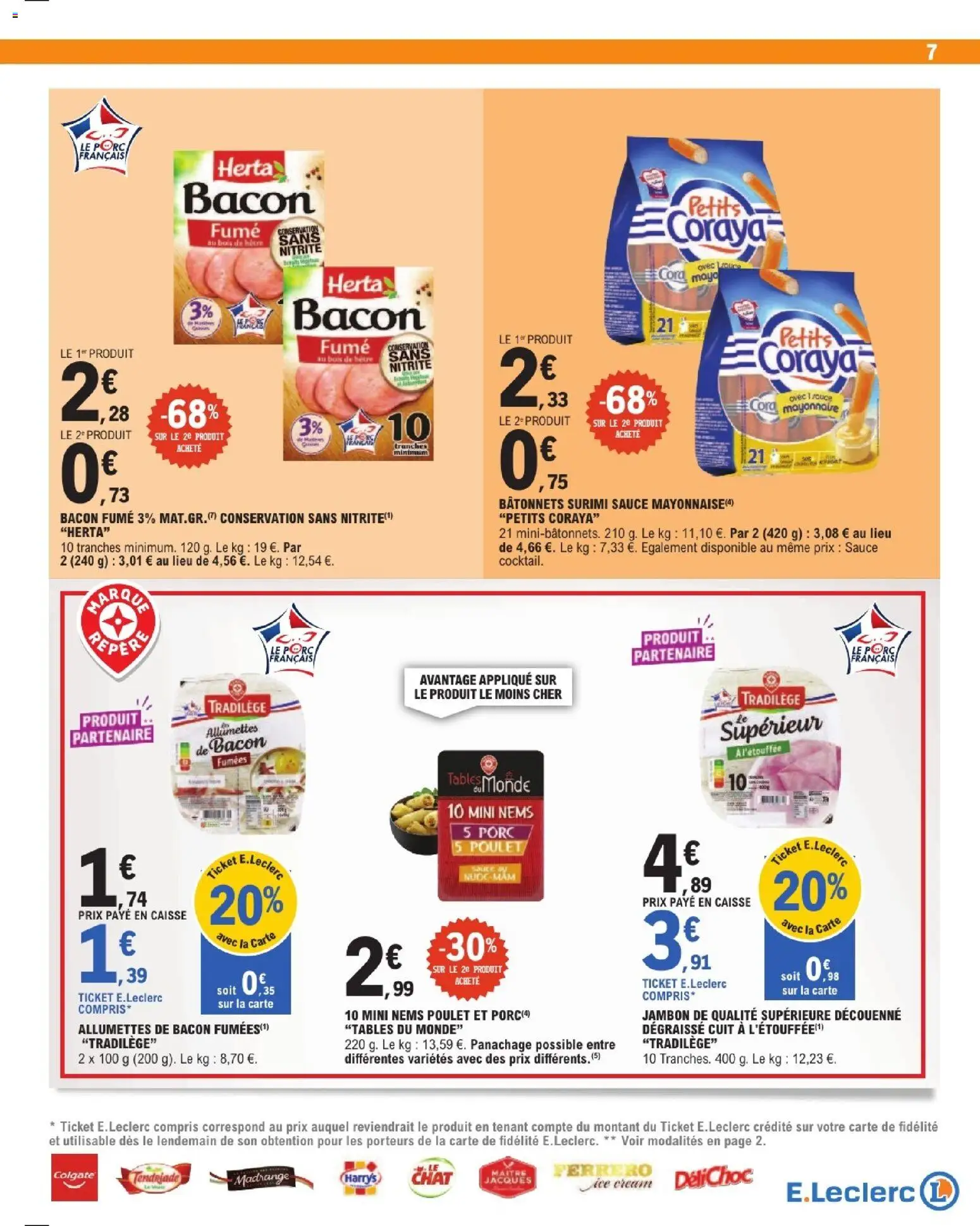 {H1} | Page: 7 | Produits: Bacon, Surimi, Allumettes de bacon, Mayonnaise