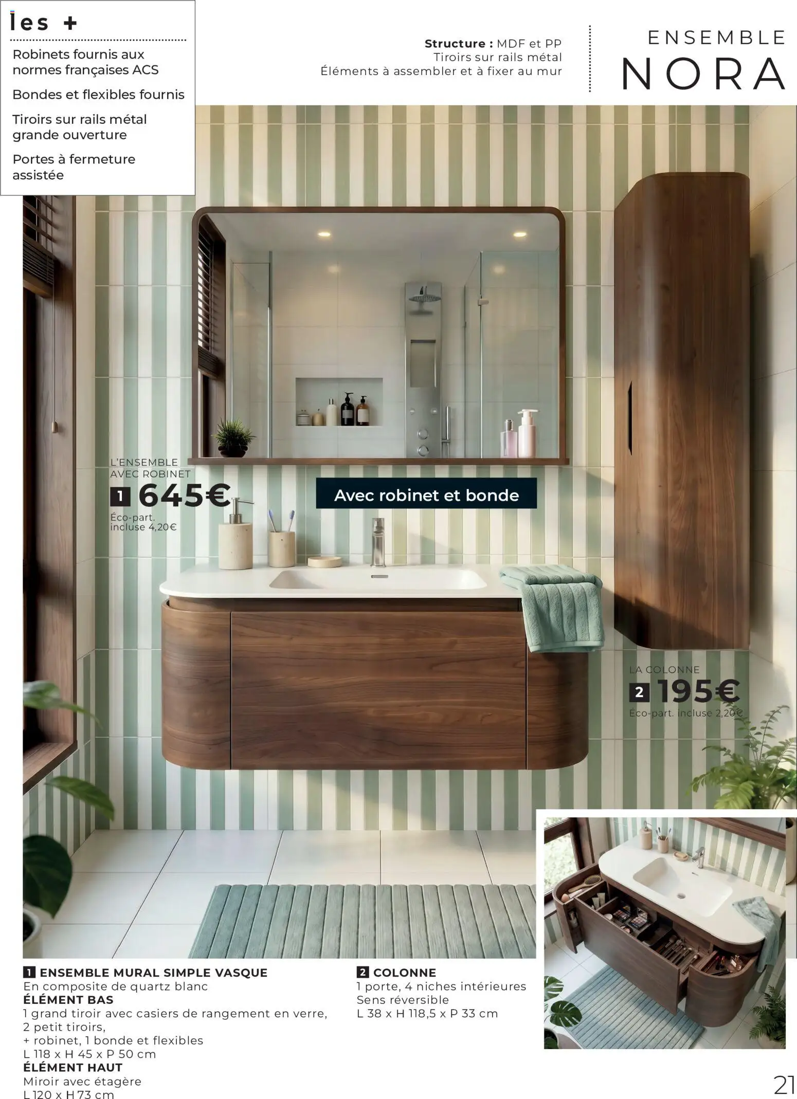 {H1} | Page: 21 | Produits: Robinet, Étagère, Tiroirs, Miroir