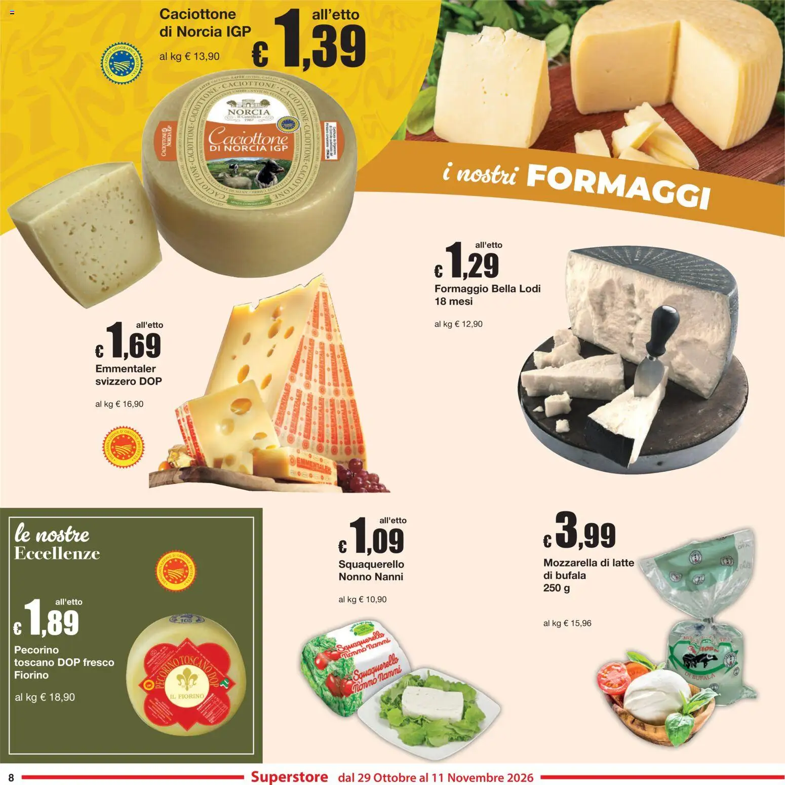 Volantino Sì con Te del 29/10/2026 | Pagina: 8 | Prodotti: Mozzarella, Latte, Formaggio, Emmental