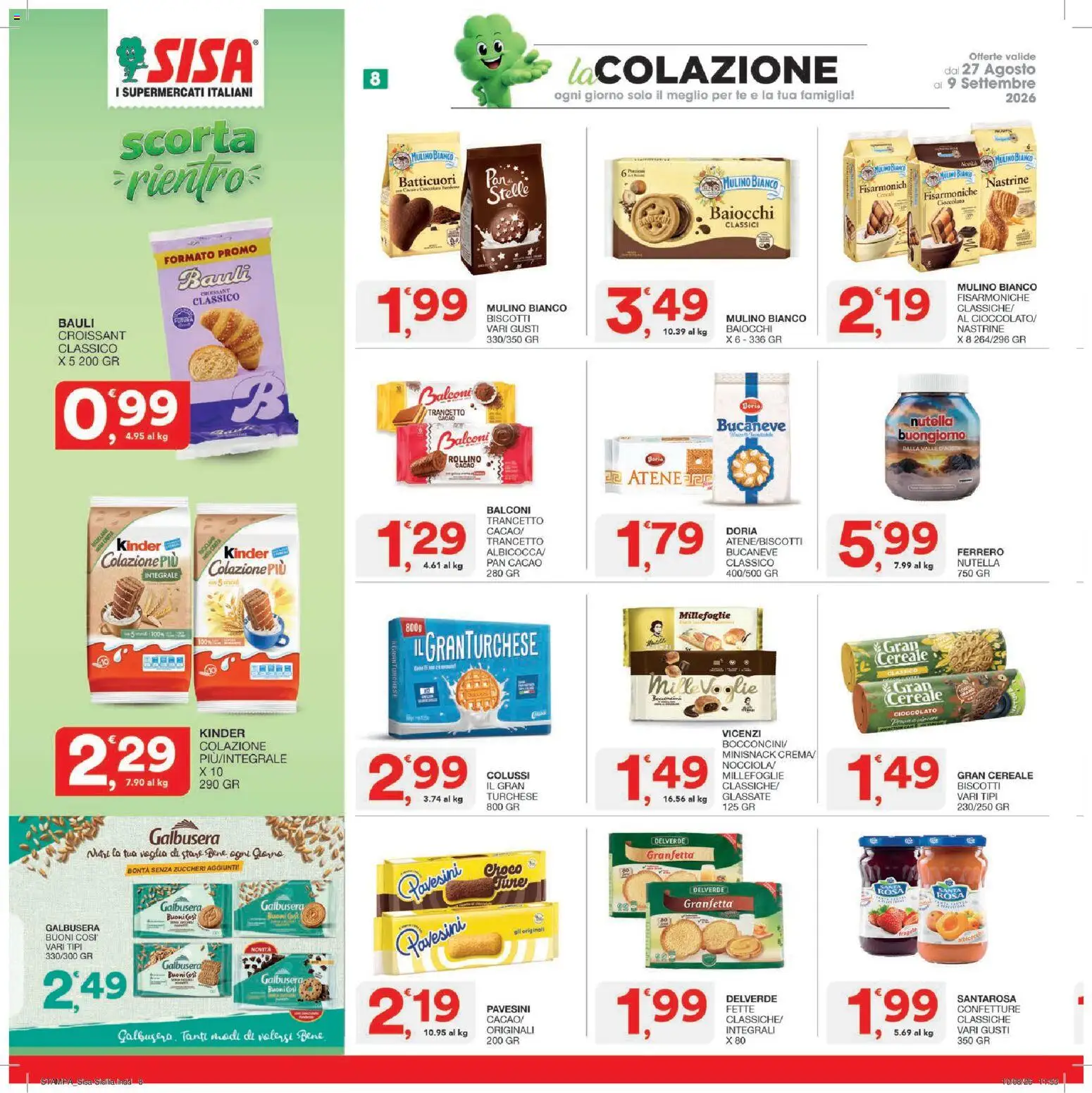 Volantino SISA del 27/08/2026 | Pagina: 8 | Prodotti: Cioccolato, Biscotti, Croissant, Cacao