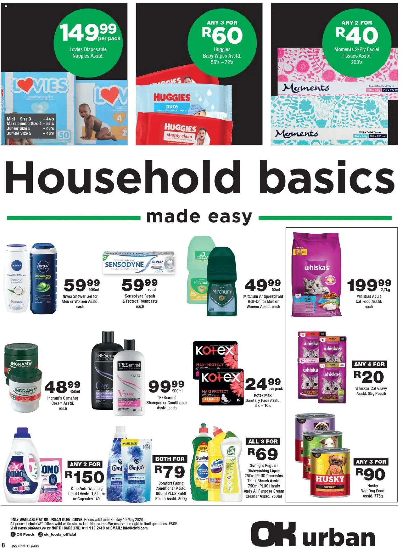 New OK Foods catalogue – valid from 24.04.2026 | Page: 8 | Products: Bleach, Cat food, Dog food, Dishwashing liquid