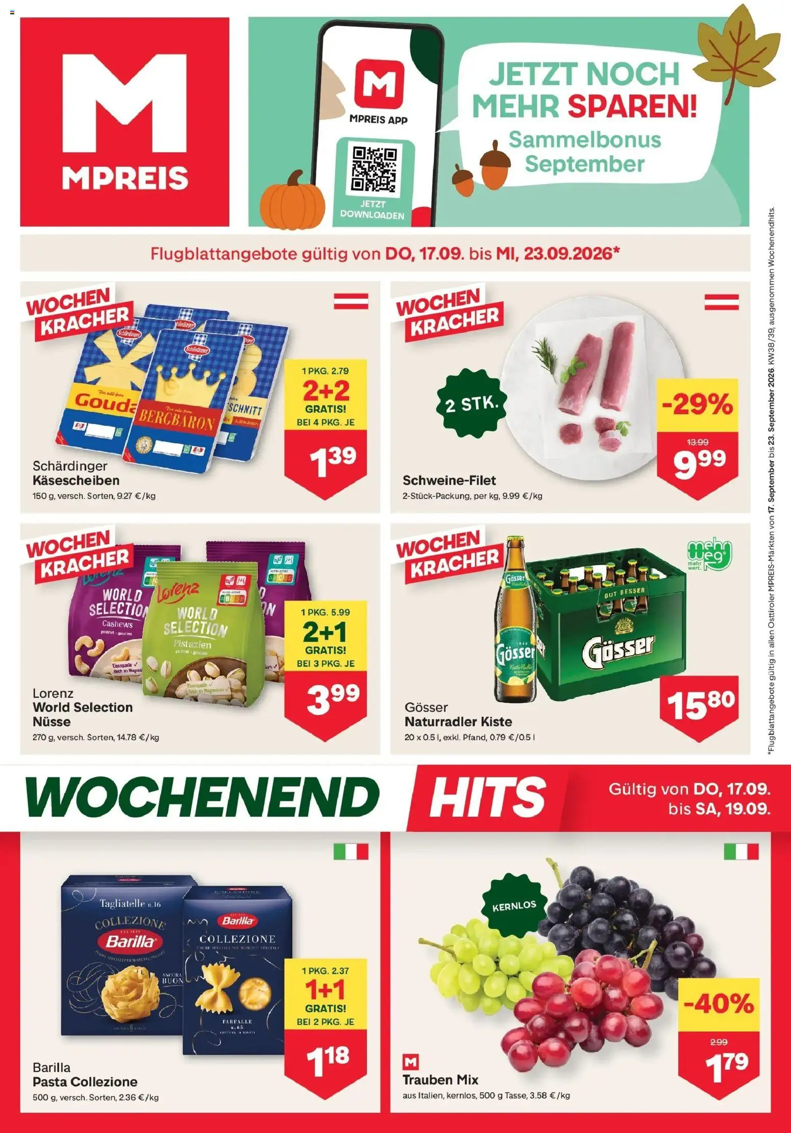 MPREIS Sillian von 17.09.2026 - Aktuelle Angebote | Seite: 1 | Produkte: Pasta, Nüsse, Barilla