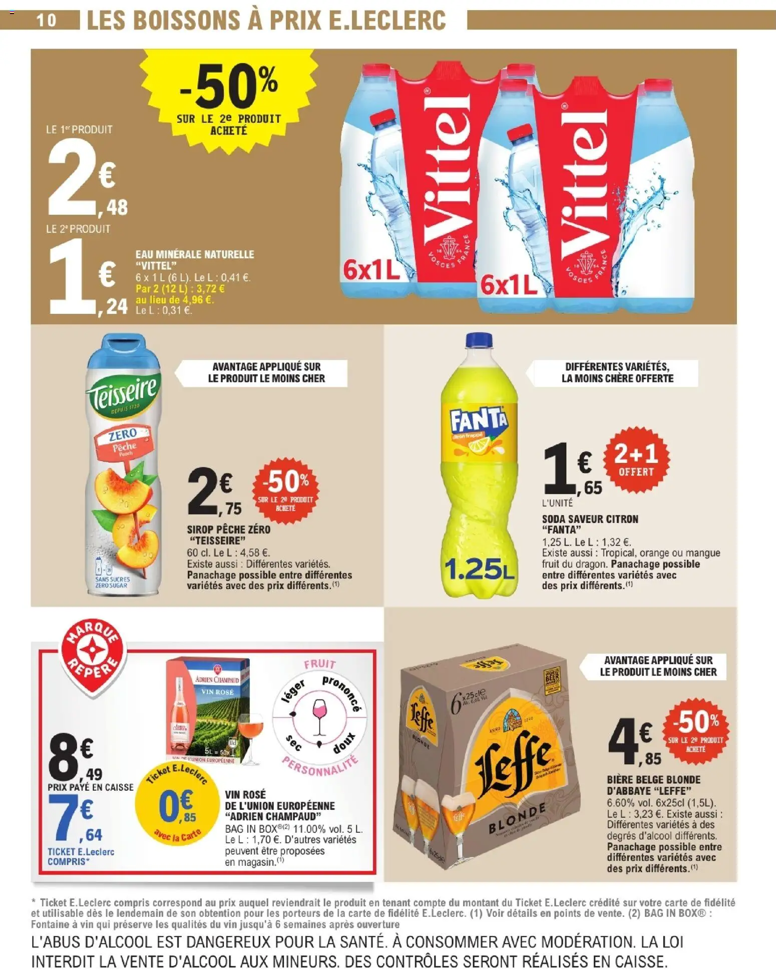 {H1} | Page: 10 | Produits: Orange, Soda, Eau minerale naturelle Vittel, Bière belge