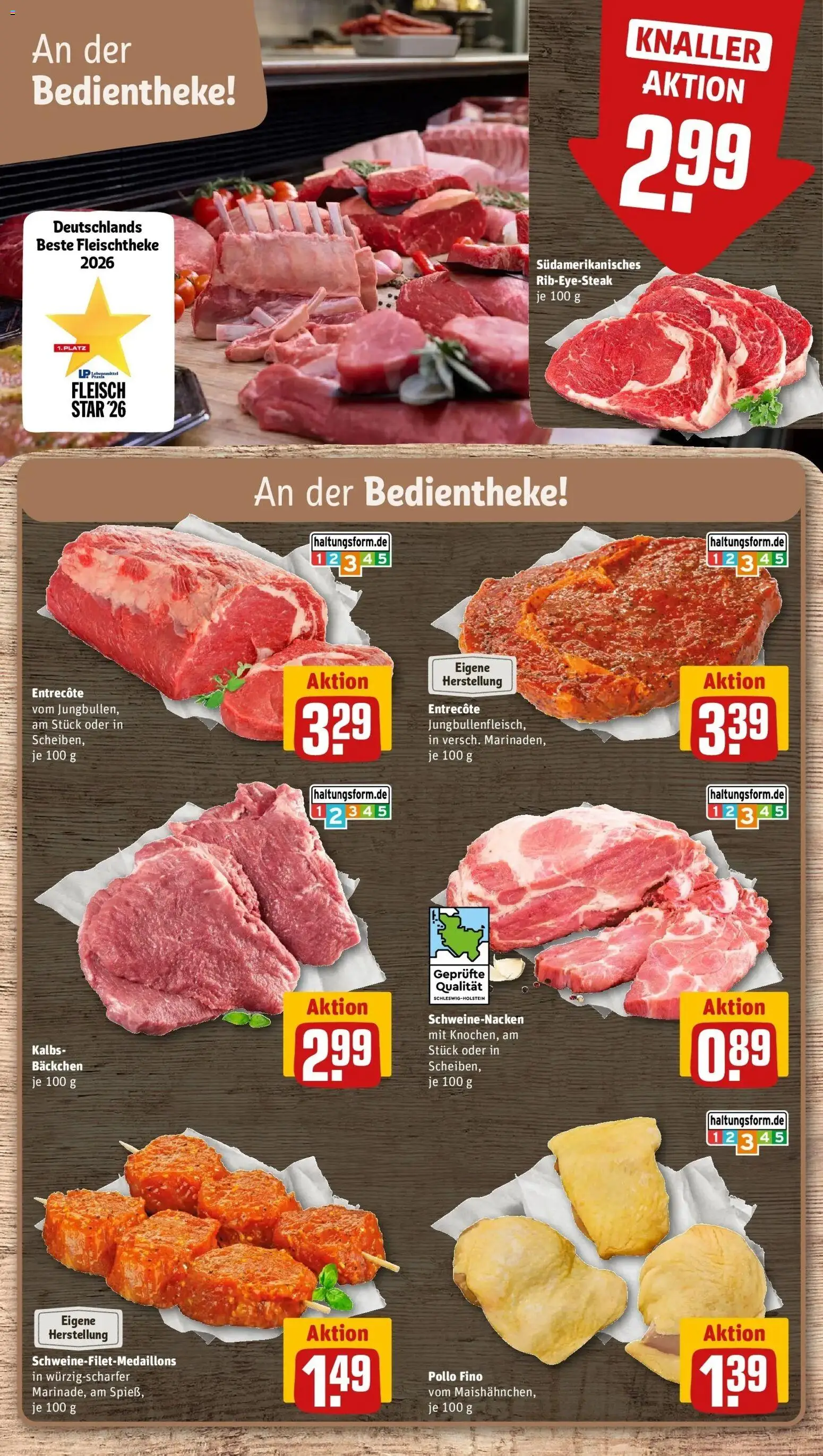 REWE Prospekt ab 24.08.2026 zum Blättern » Angebote | Seite: 8 | Produkte: Schweinenacken, Entrecote, Fleisch