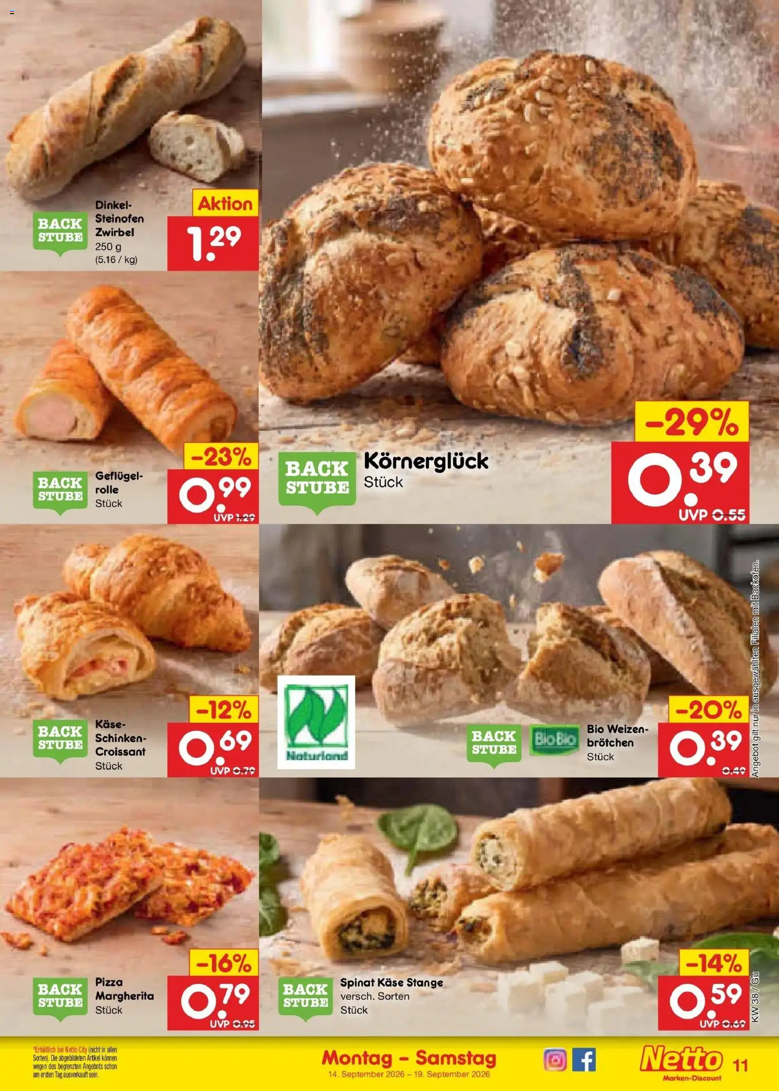 Netto Marken-Discount Prospekt Augustusburg – gültig ab 14.09.2026 | Seite: 15 | Produkte: Käse, Croissant, Schinken, Pizza