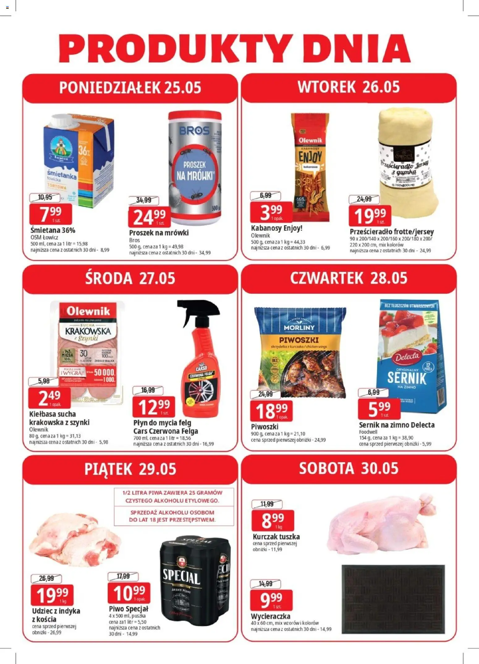 E.Leclerc gazetka - Elbląg od 25.05.2026 | Strona: 4 | Produkty: Skrzydełka z kurczaka, Kurczak, Kabanosy, Piwo