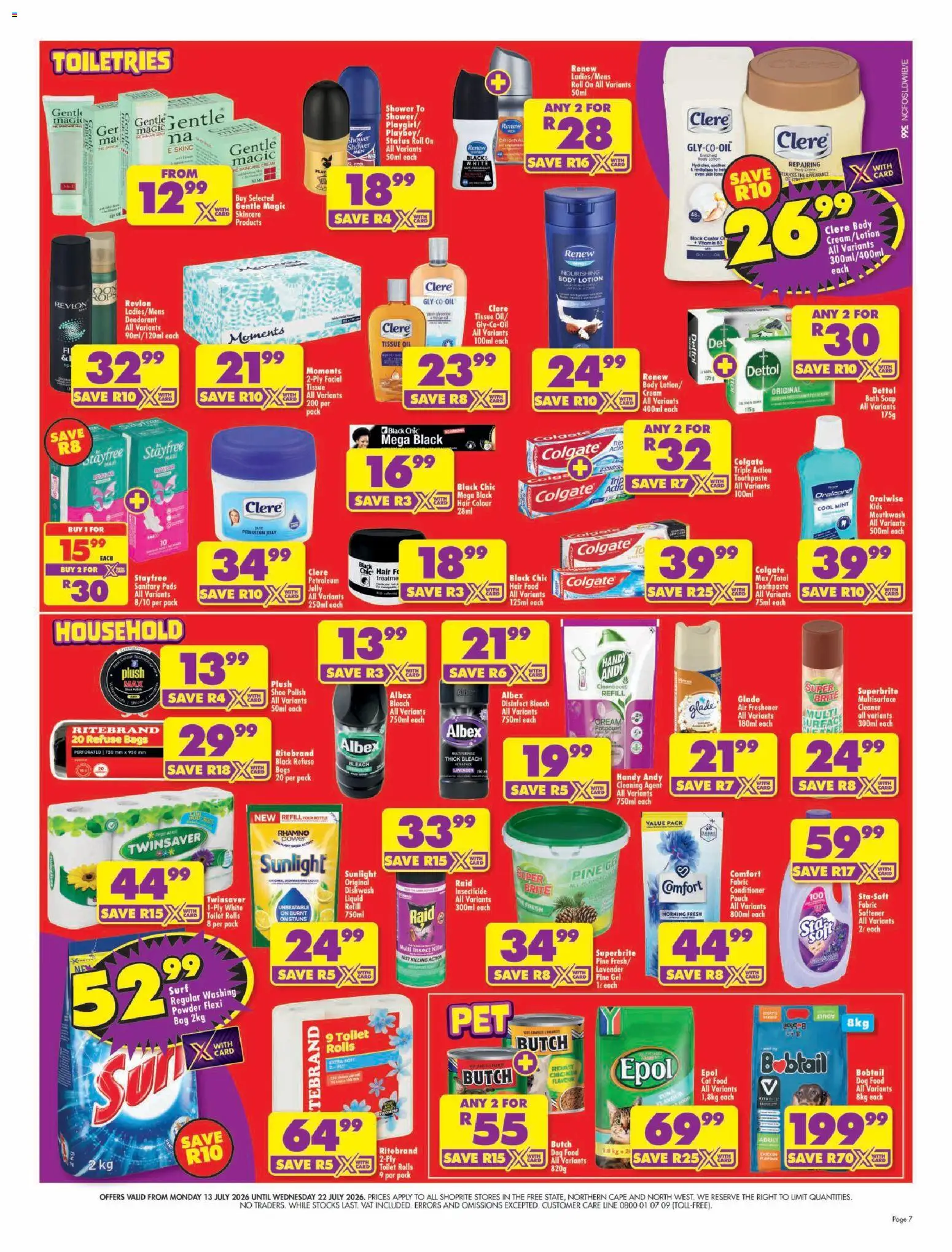 New Shoprite catalogue – valid from 13/07/2026 | Page: 7 | Products: Toilet, Air freshener, Hair colour, Toothpaste