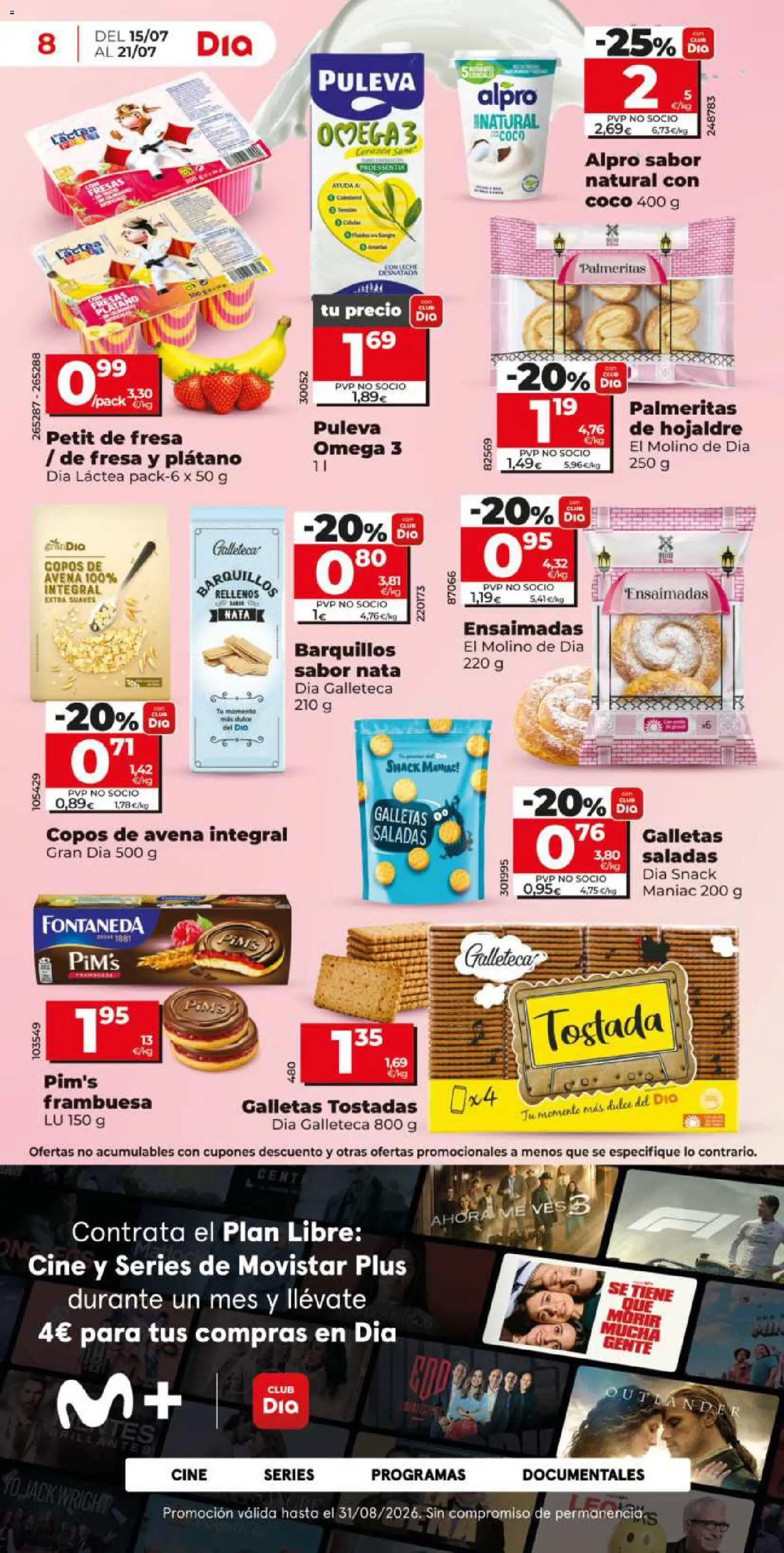 Dia - folleto Market │ válido desde el 15/07/2026 | Página: 8 | Productos: Leche desnatada, Copos de avena, Galletas, Galletas saladas