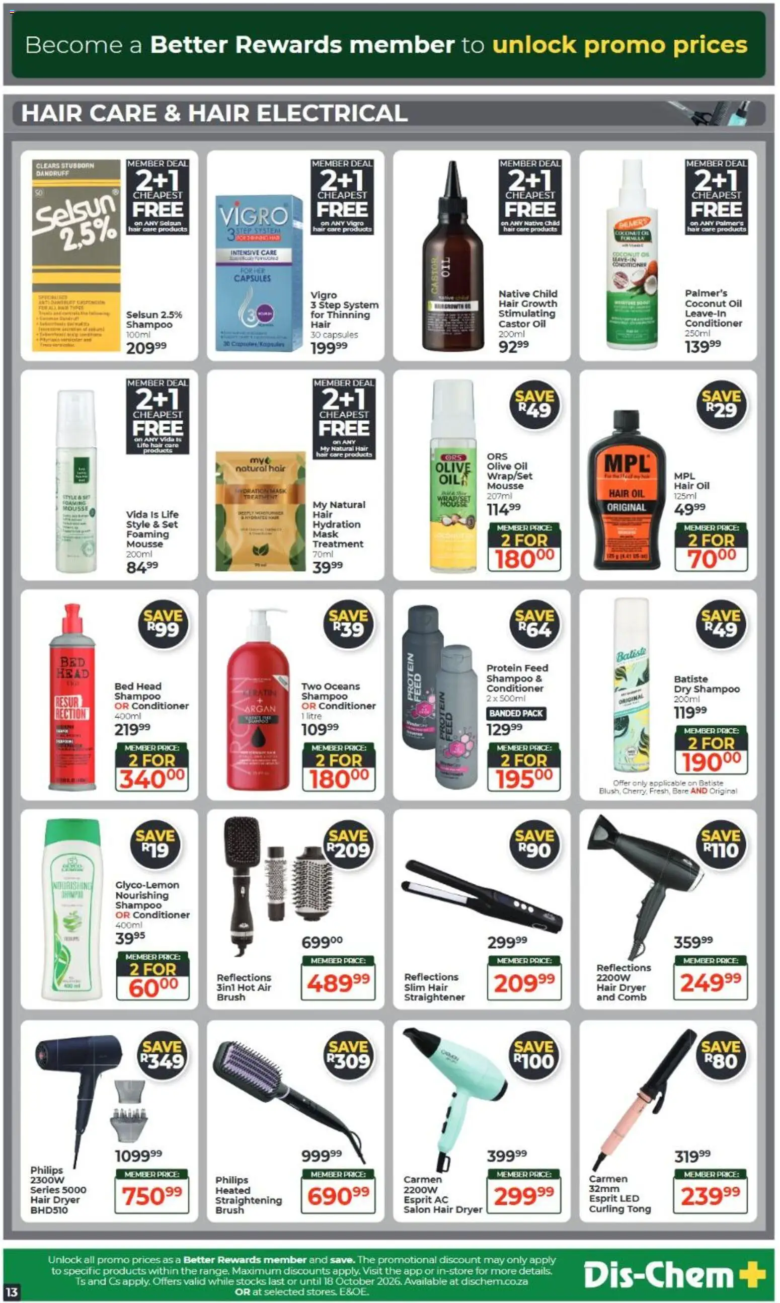 New Dis-Chem catalogue – valid from 15/09/2026 | Page: 13 | Products: Dryer, Hair dryer, Bed, Oil