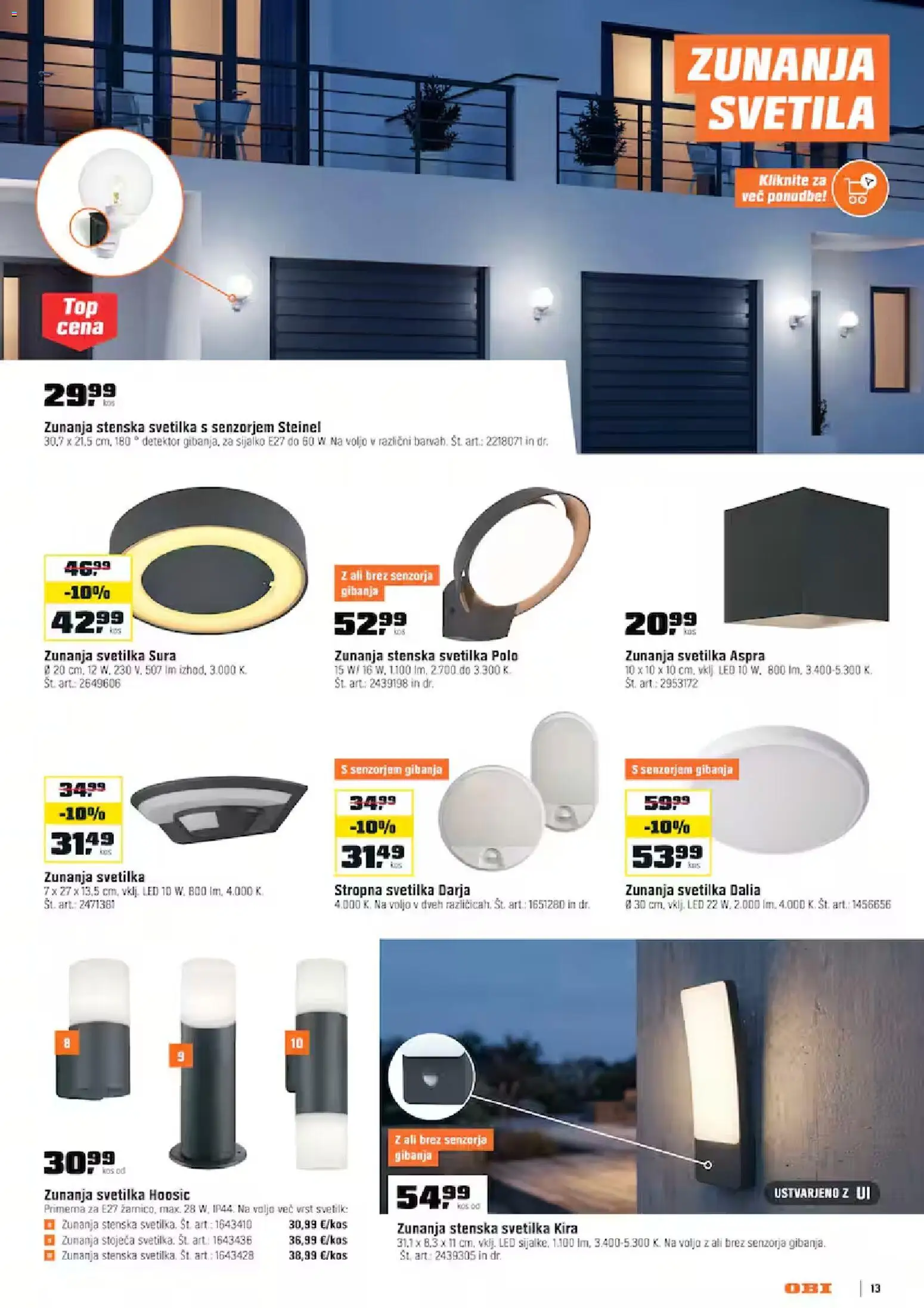 Novi OBI katalog ponudbe – veljaven od 02.09.2026 | Stran: 13 | Izdelki: Kos, Svetilka, Stenska svetilka