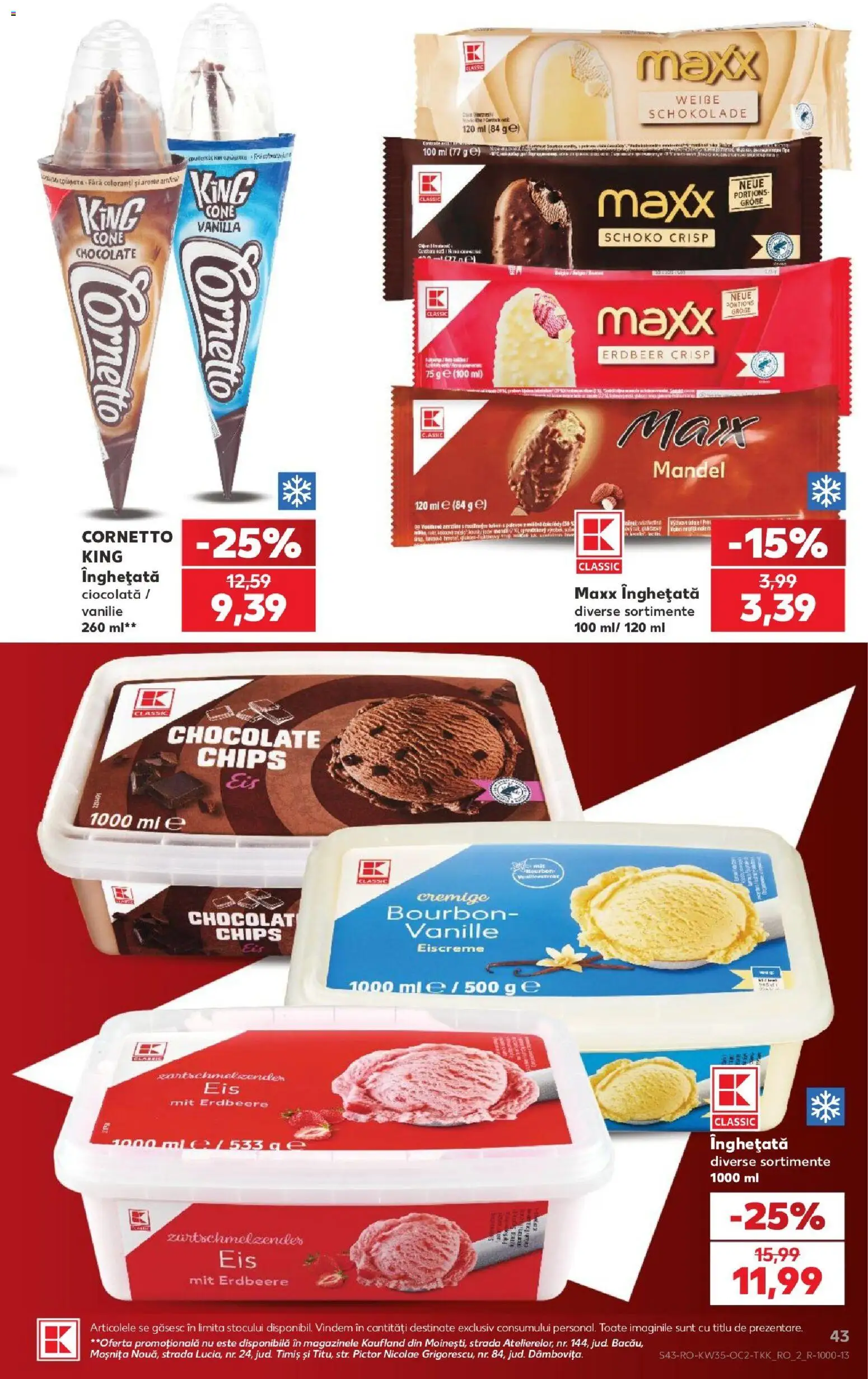 Noul catalog Kaufland – valabil de la 26.08.2026 | Pagină: 43 | Produse: Ciocolată, Bourbon, Înghețată
