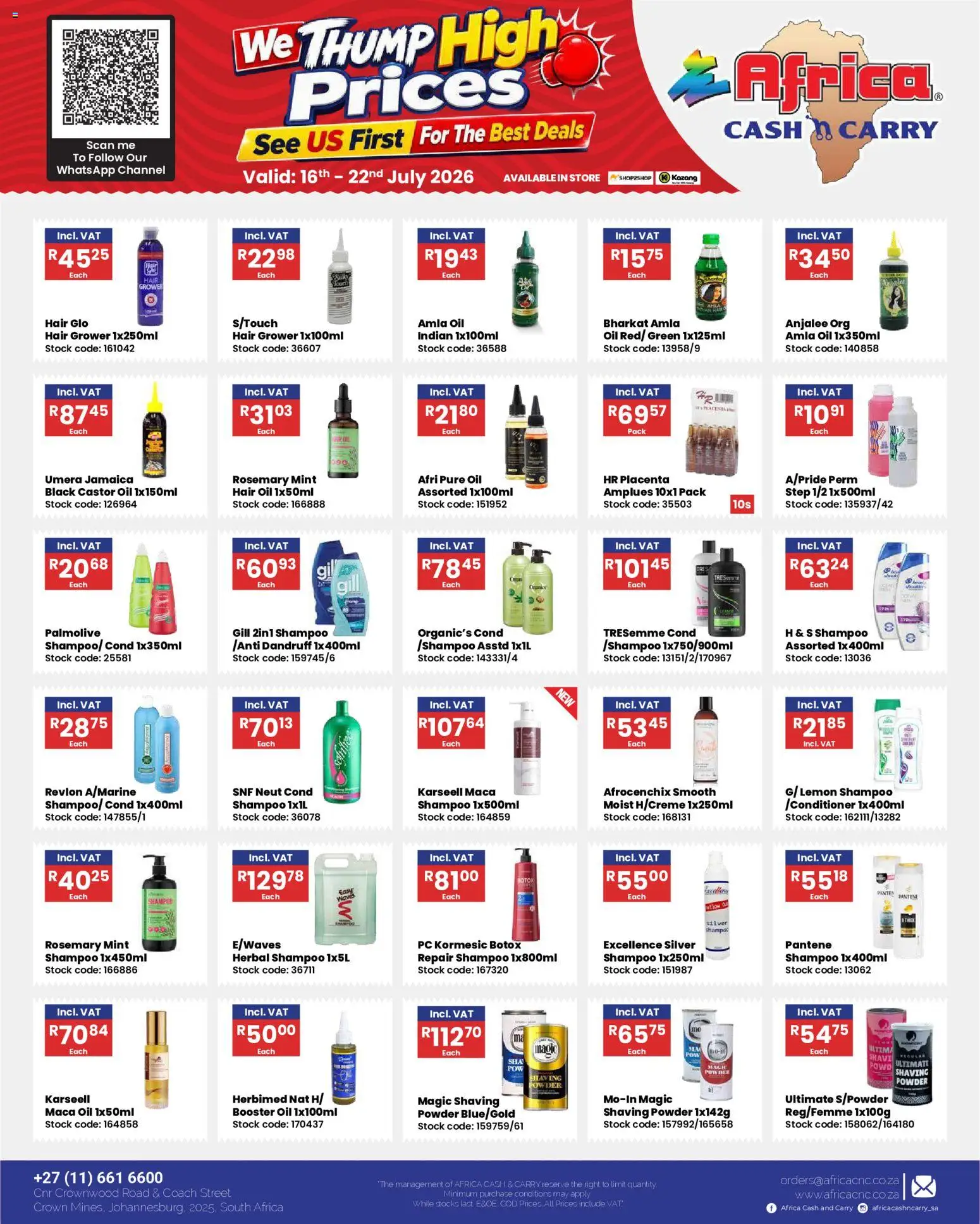 New Africa Cash & Carry catalogue – valid from 16/07/2026 | Page: 2 | Products: Oil, Powder, Shampoo, Stock
