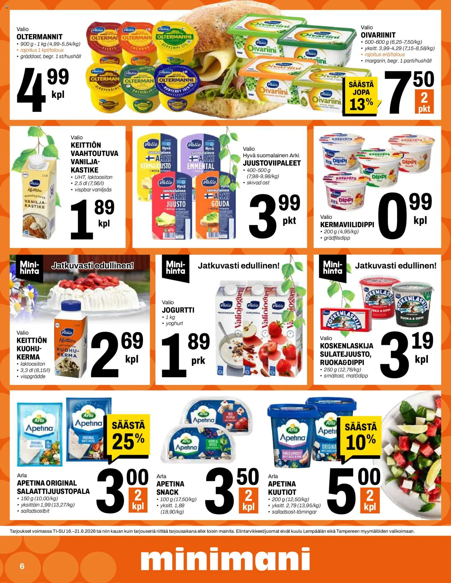 Minimani tarjoukset – voimassa 16.06.2026 alkaen | Sivu: 6 | Tuotteet: Emmental, Kermajuusto, Juusto, Kerma