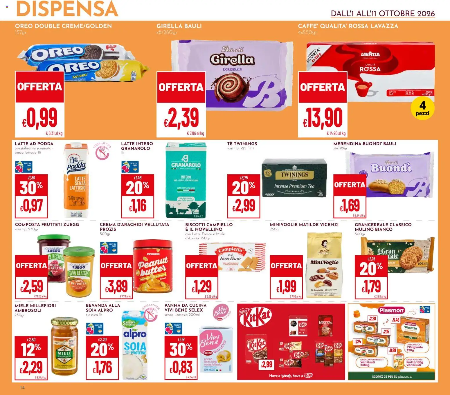 Volantino Pan del 01/10/2026 | Pagina: 14 | Prodotti: Latte, Lavazza, Nescafé, Specialità