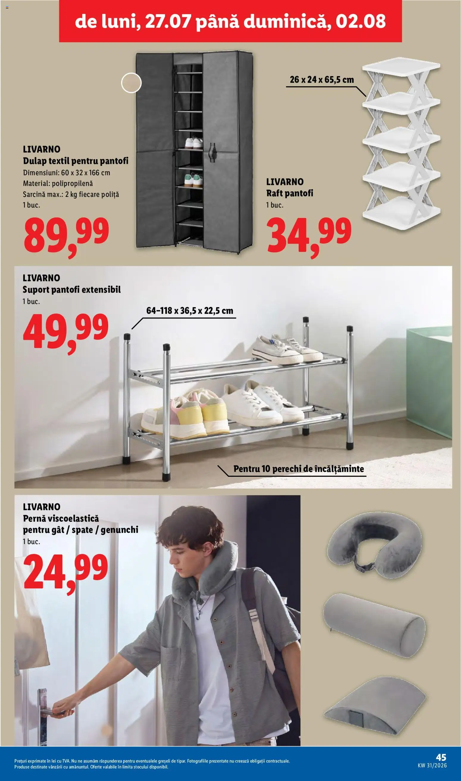 Noul catalog Lidl – valabil de la 27.07.2026 | Pagină: 45 | Produse: Genunchi, Pernă, Raft, Incaltaminte