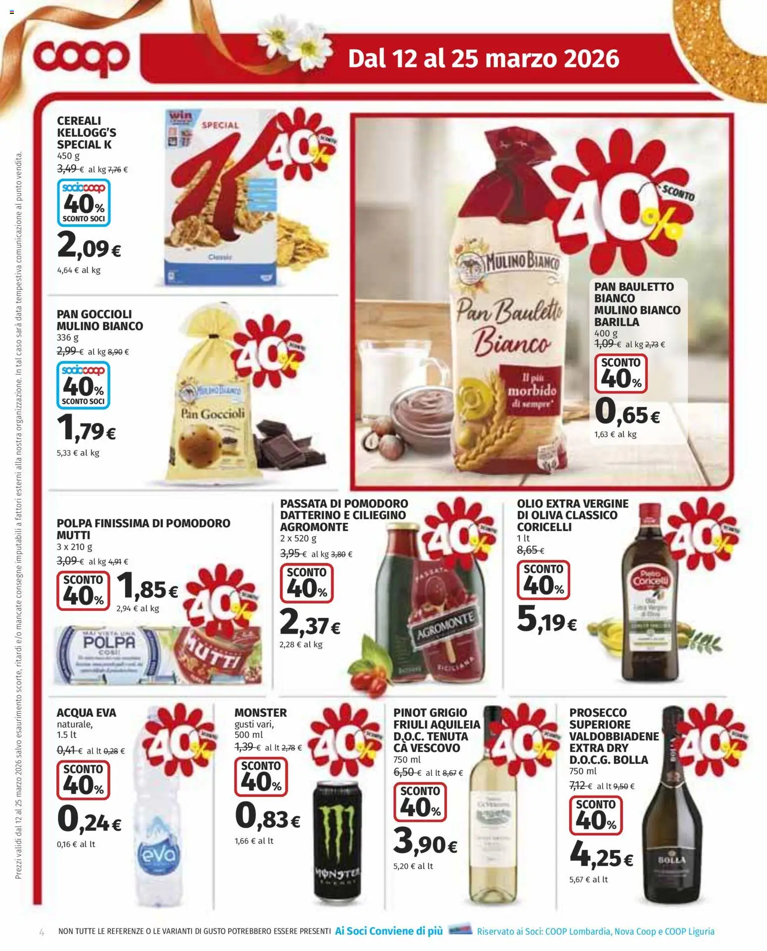 Volantino COOP del 12.03.2026 | Pagina: 4 | Prodotti: Prosecco, Data, Passata di pomodoro, Olio extra vergine