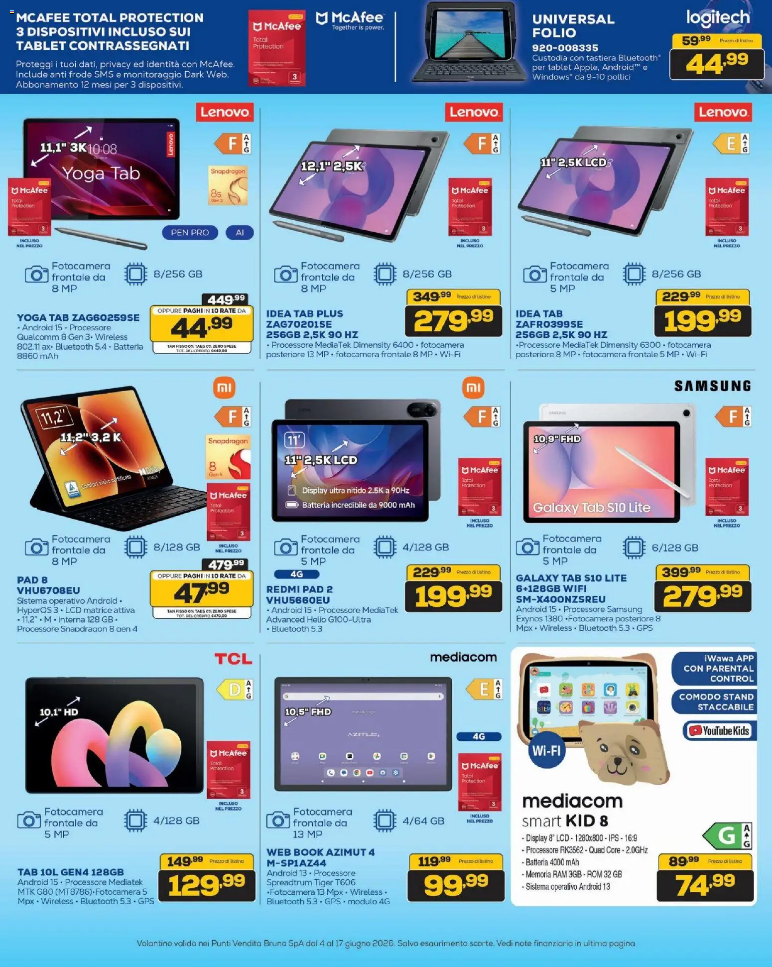 Volantino BRUNO del 04.06.2026 | Pagina: 20 | Prodotti: Tablet, Tastiera, Fotocamera, Samsung