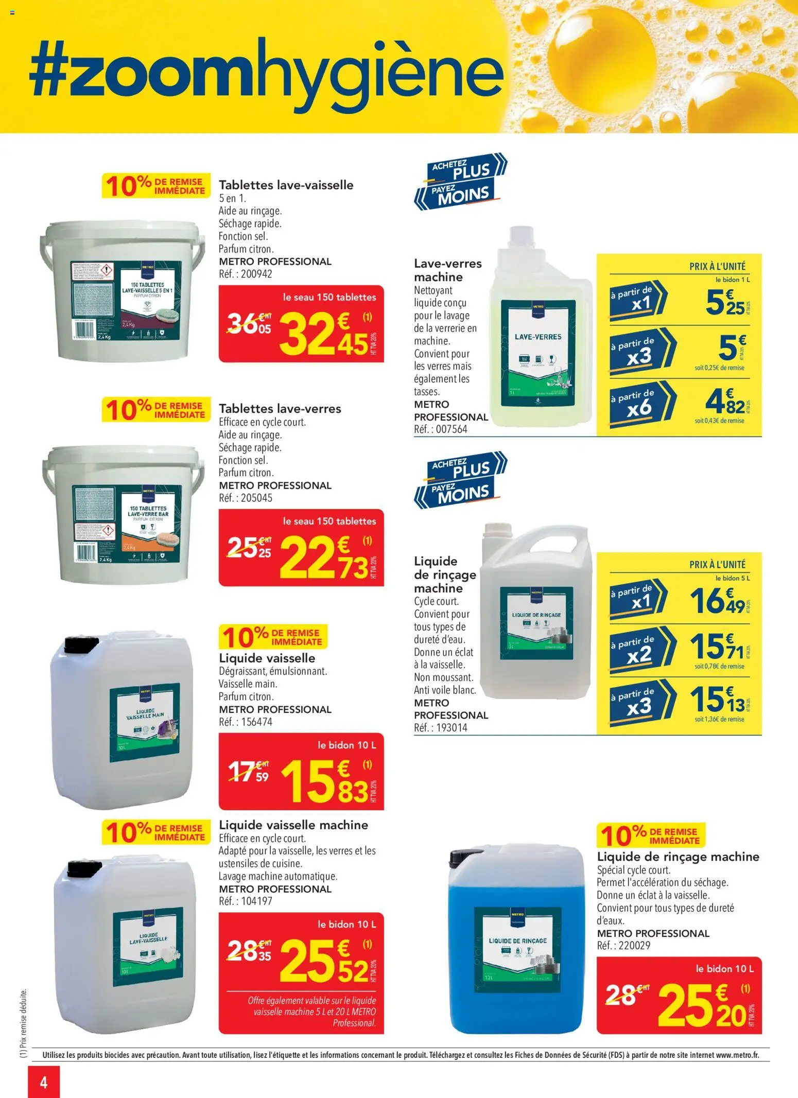 {H1} | Page: 4 | Produits: Citron, Mais, Liquide de rinçage, Verres