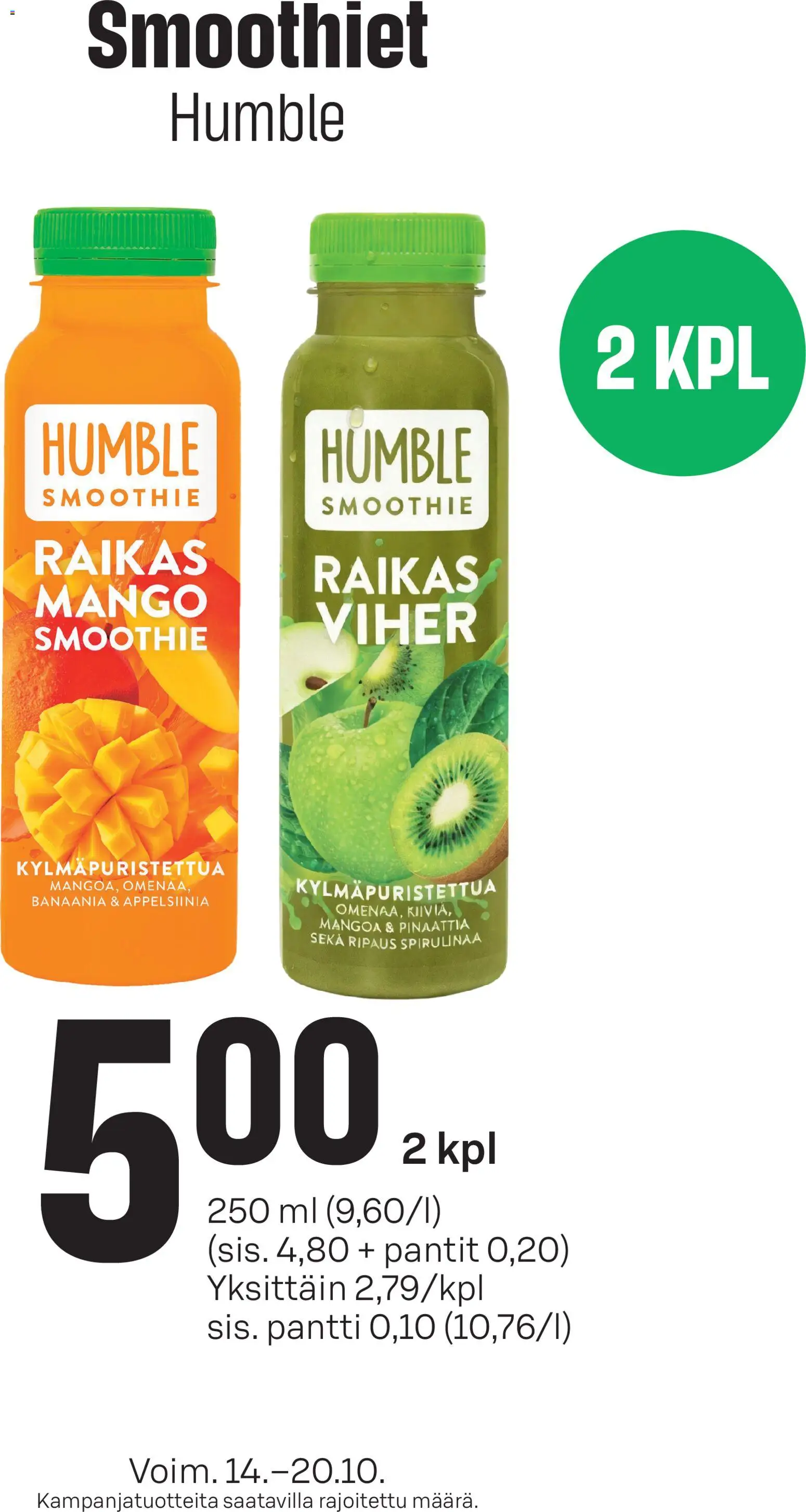 S-market Smoothiet Humble – voimassa 14/10/2026 alkaen | Sivu: 1 | Tuotteet: Mango, Smoothie