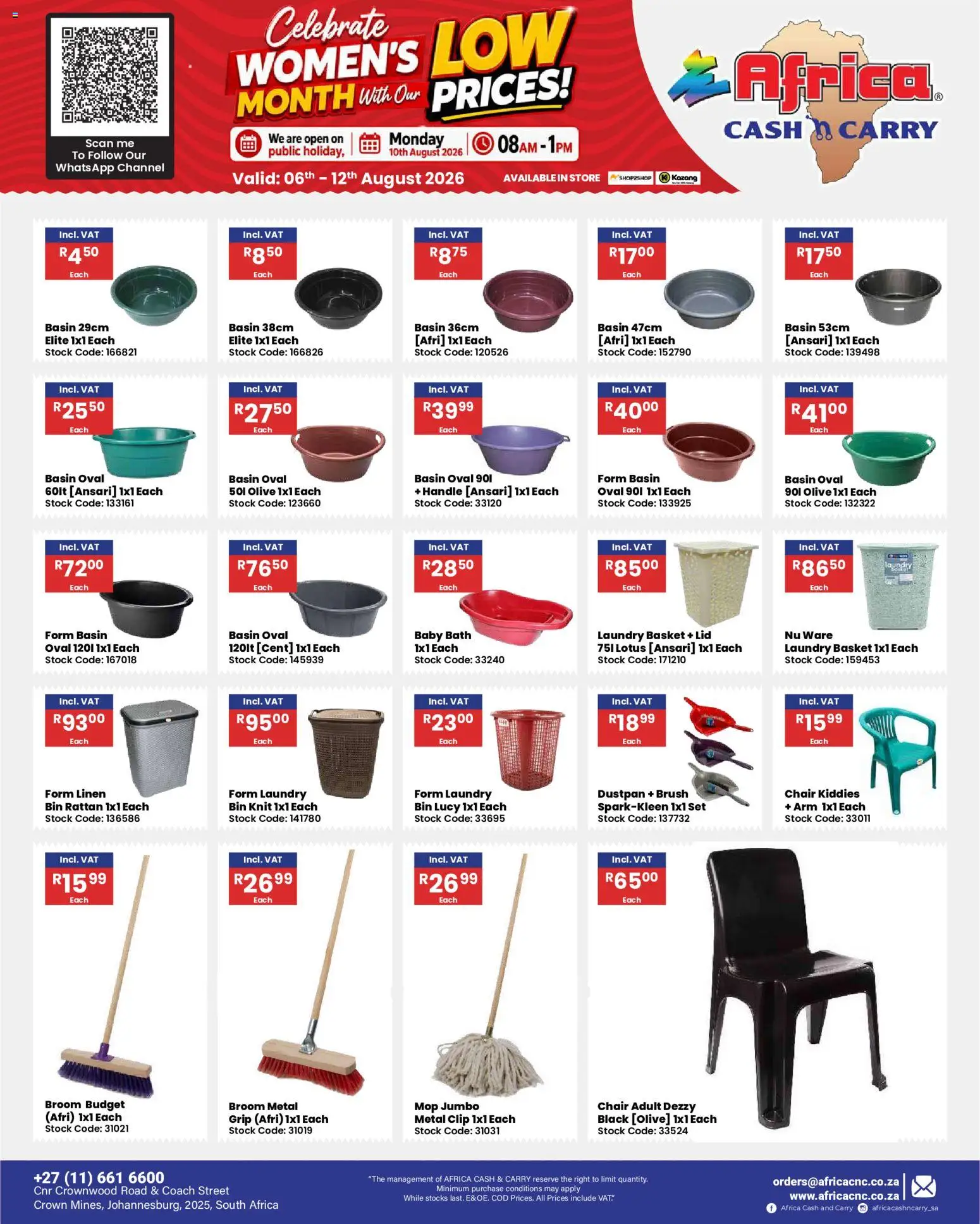 New Africa Cash & Carry catalogue – valid from 06/08/2026 | Page: 58 | Products: Chair, Basket, Basin, Stock
