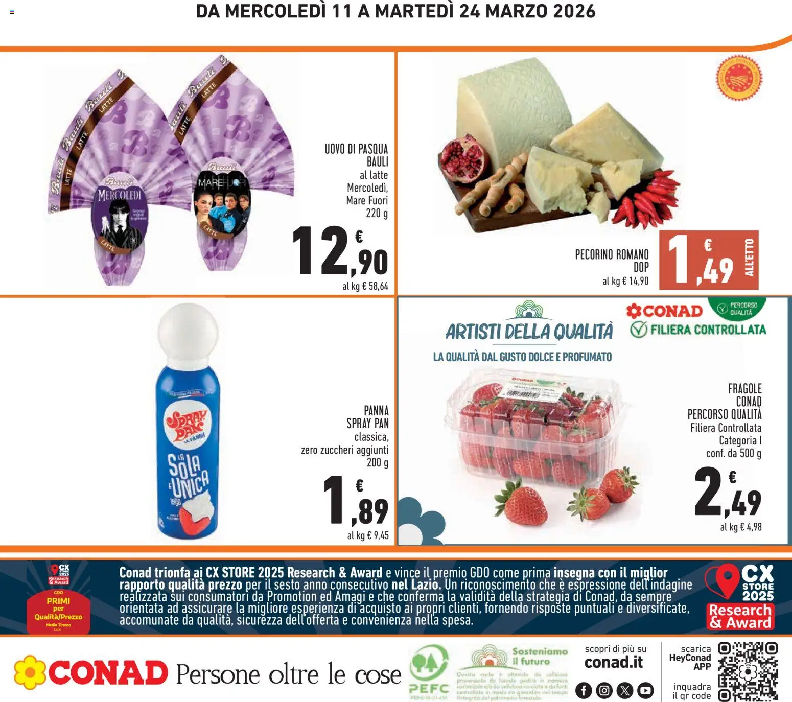 Volantino Conad del 11.03.2026 | Pagina: 28 | Prodotti: Fragole, Panna, Pecorino Romano, Pecorino