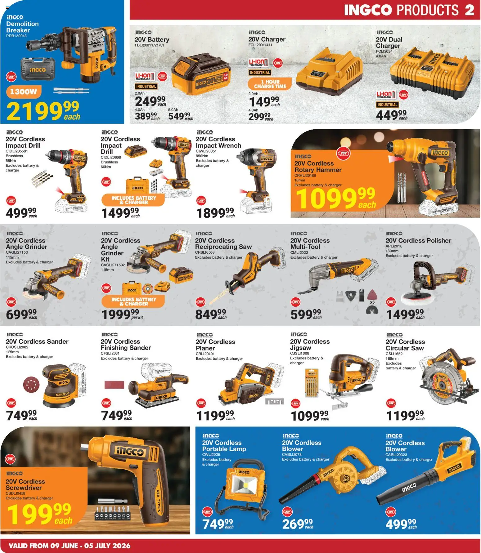 New MICA catalogue – valid from 09.06.2026 | Page: 2 | Products: Grinder, Rotary hammer, Reciprocating saw, Lamp