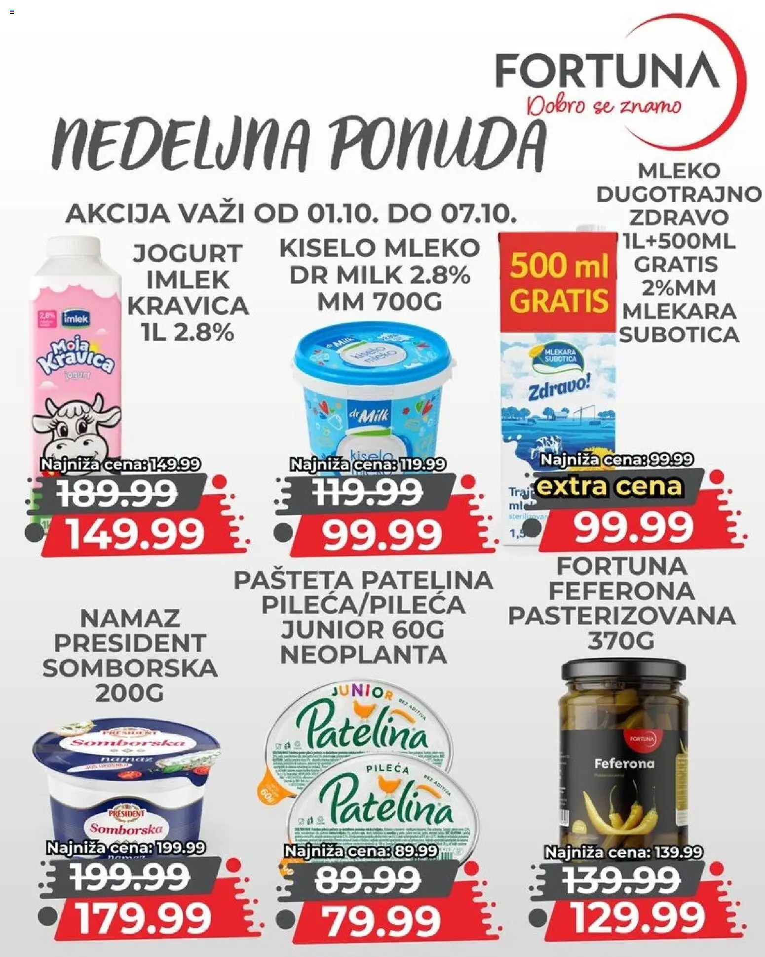 Fortuna Market katalog - važi od 01.10.2026 | Strana: 6 | Proizvode: Kiselo mleko, Namaz, Jogurt, Pašteta