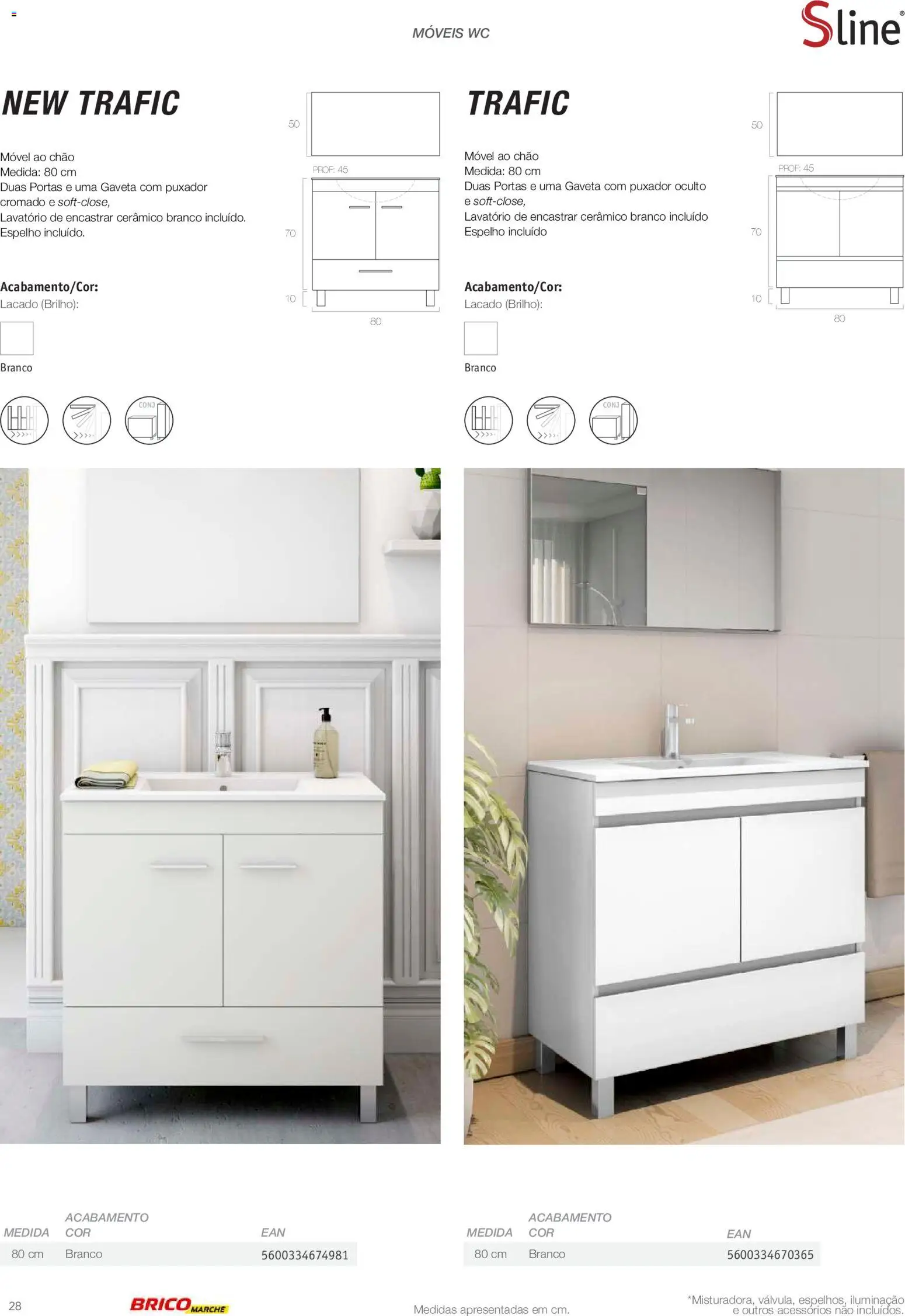 BricoMarché Catálogo de Inspiração Banho │ válido de 15/06/2026 | Página: 28 | Produtos: Portas, Iluminação, Lavatório, Espelho