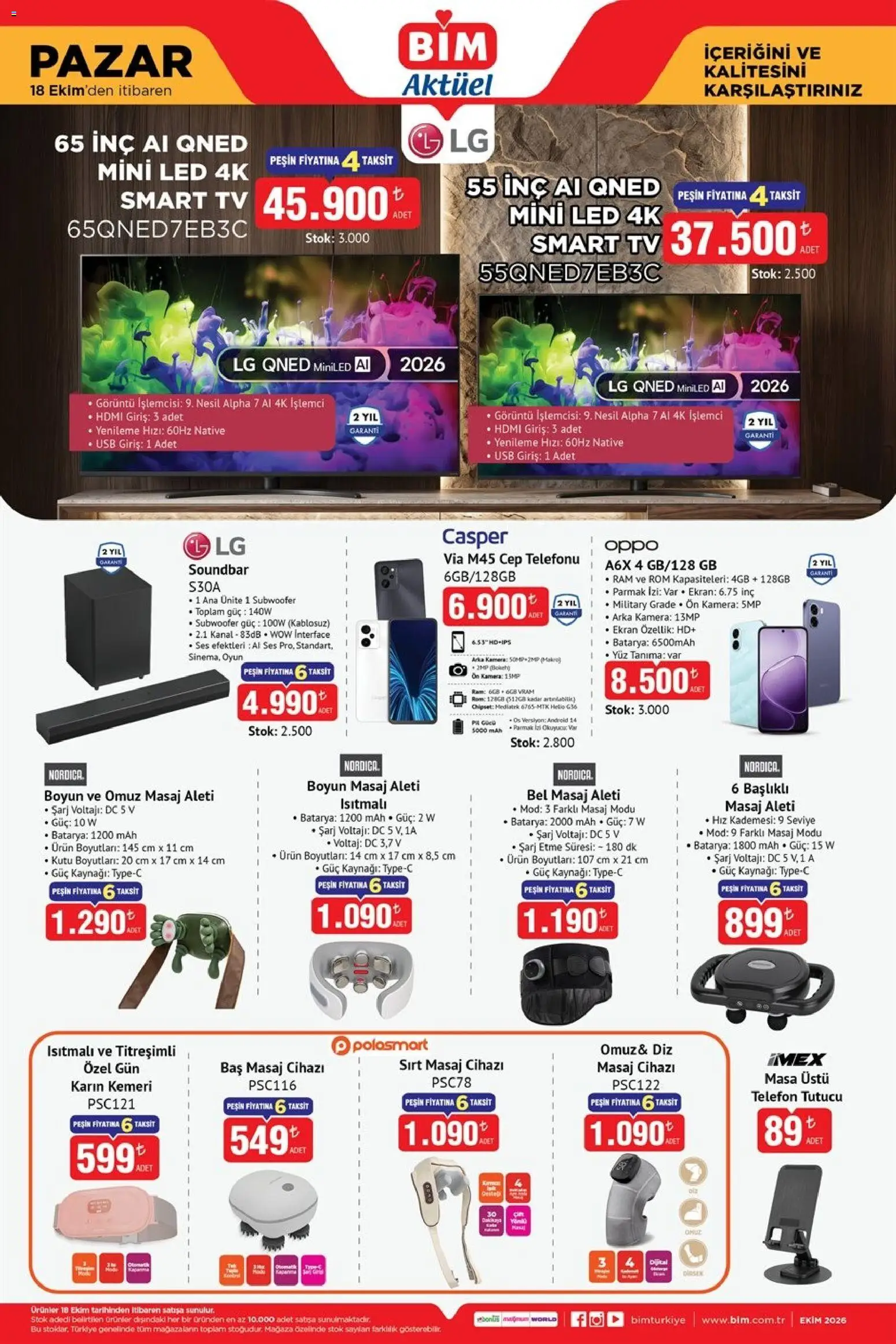 BİM - Katalog Pazar - 18 Ekim 2026 tarihinden itibaren geçerlidir | Sayfa: 2 | Ürünler: TV, Ses, Kamera, USB