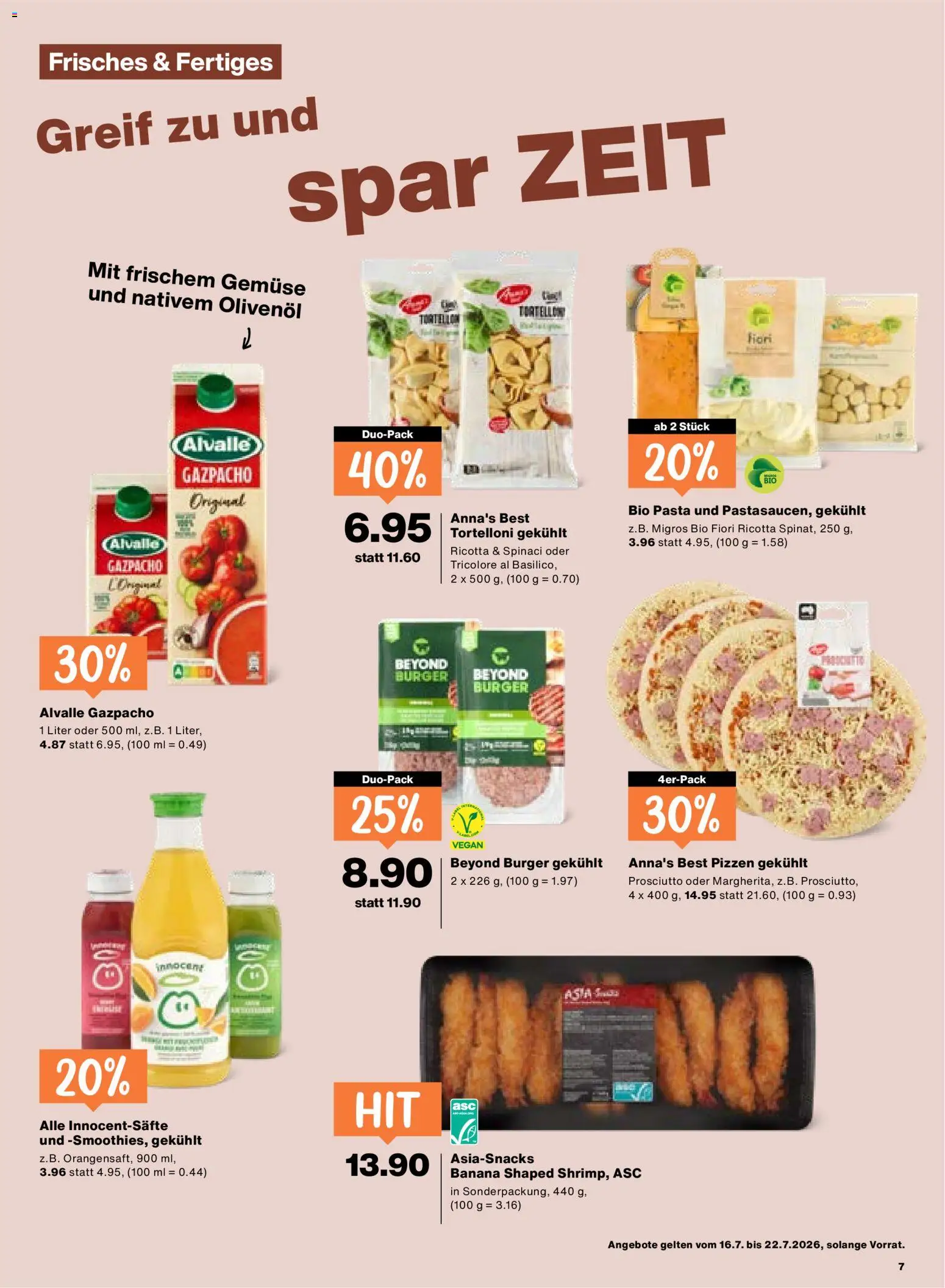 Migros aktionen – gültig ab 16.07.2026 | Seite: 7 | Produkte: Burger, Pizza, Gemüse, Ricotta