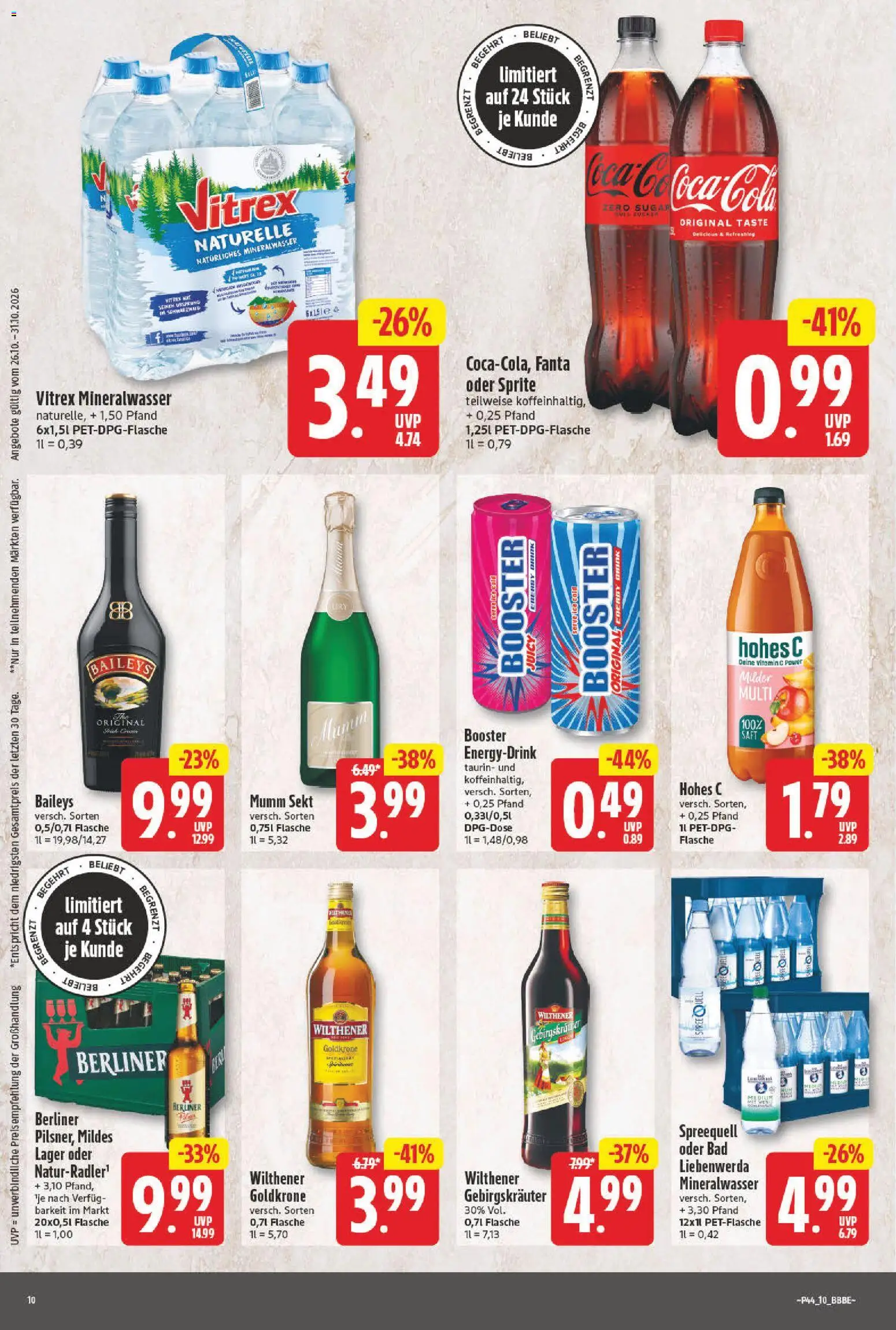 NP Discount Prospekt – gültig ab 26.10.2026 | Seite: 10 | Produkte: Berliner, Sprite, Wilthener, Hohes c