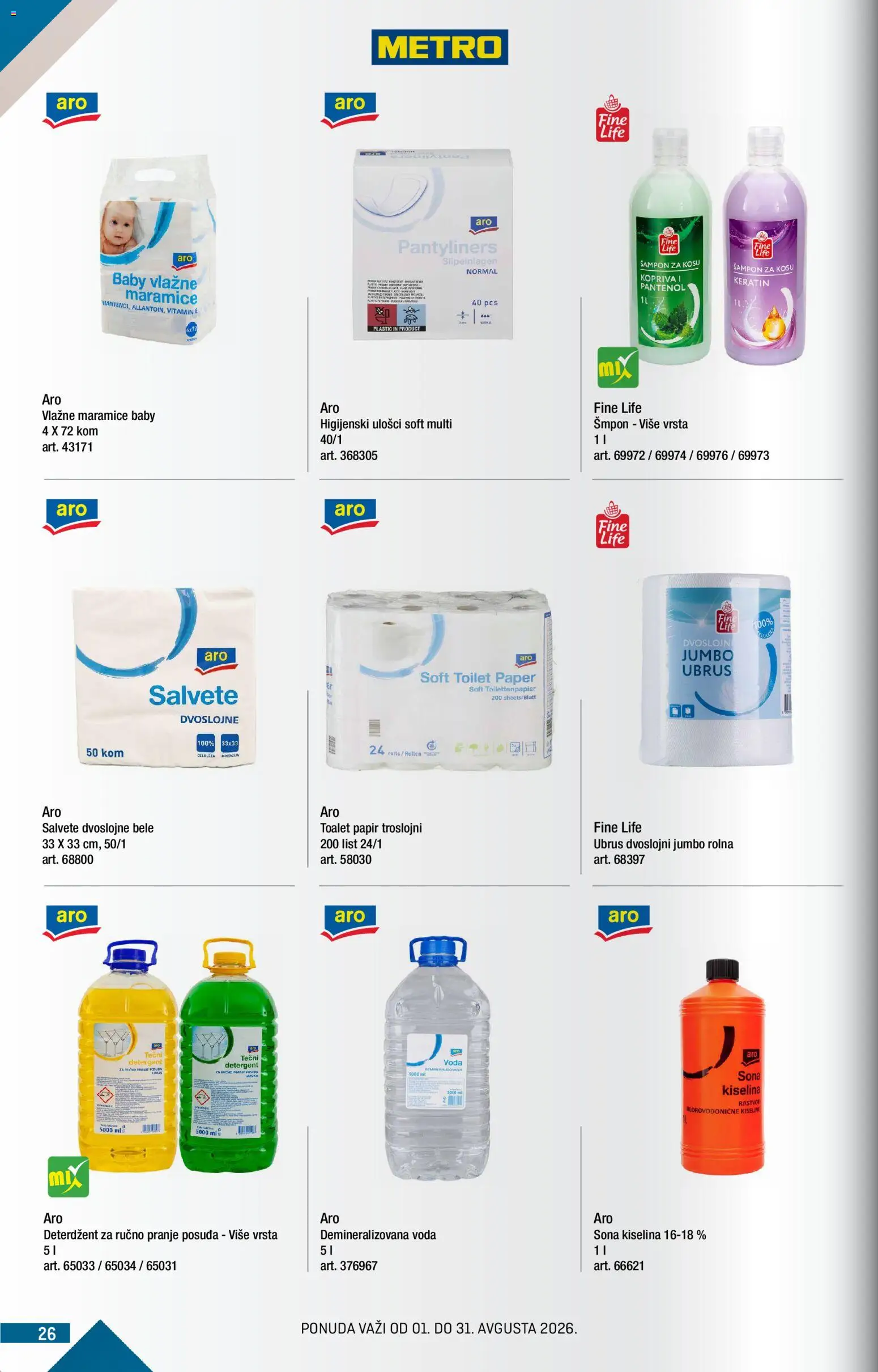 Metro katalog - važi od 01.08.2026 | Strana: 26 | Proizvode: Toalet papir, Ubrus, Voda, Vlažne maramice